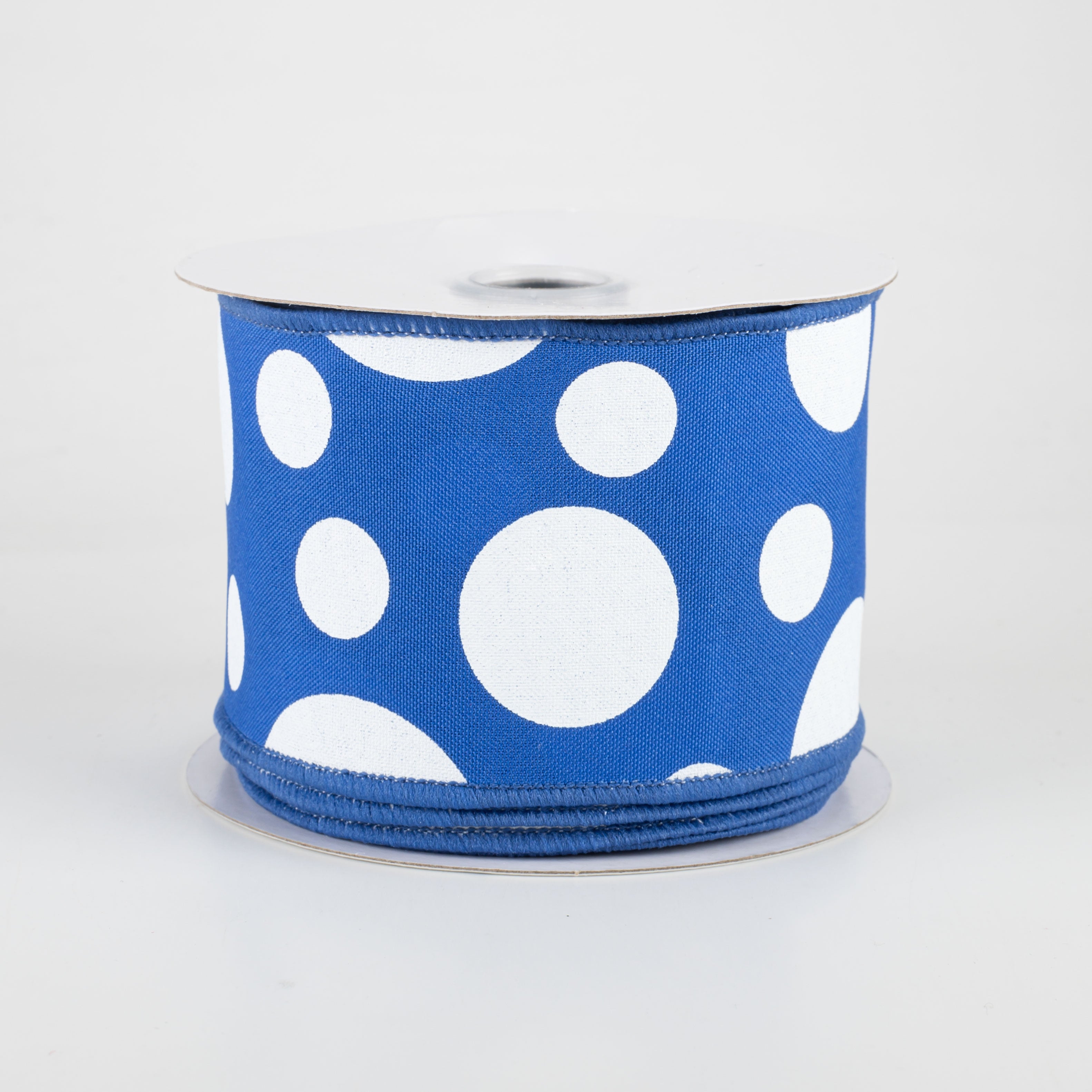 2.5" Giant Three Size Polka Dot Ribbon: Royal Blue & White (10 Yards)