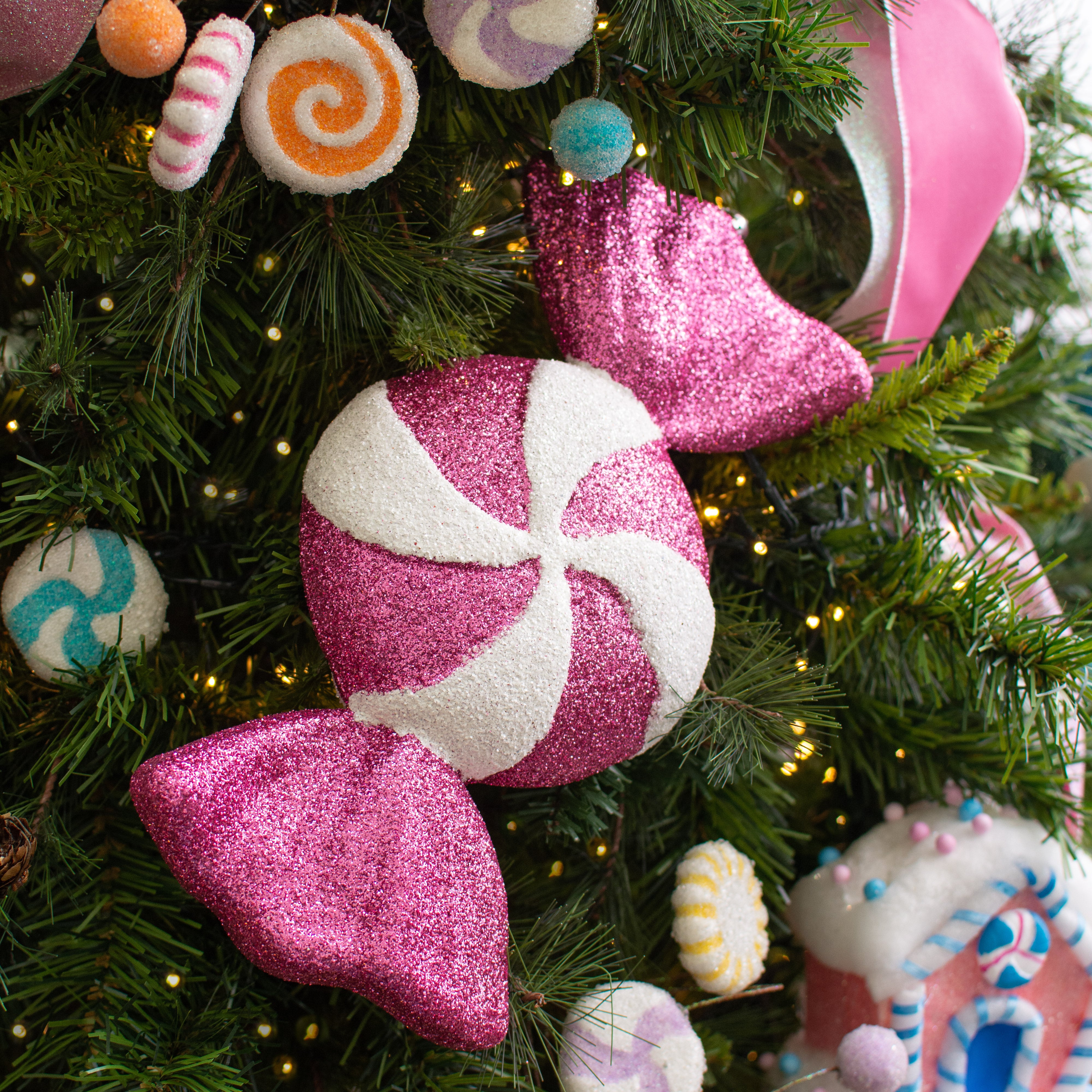 11" Glitter Peppermint Candy Ornament: Pink