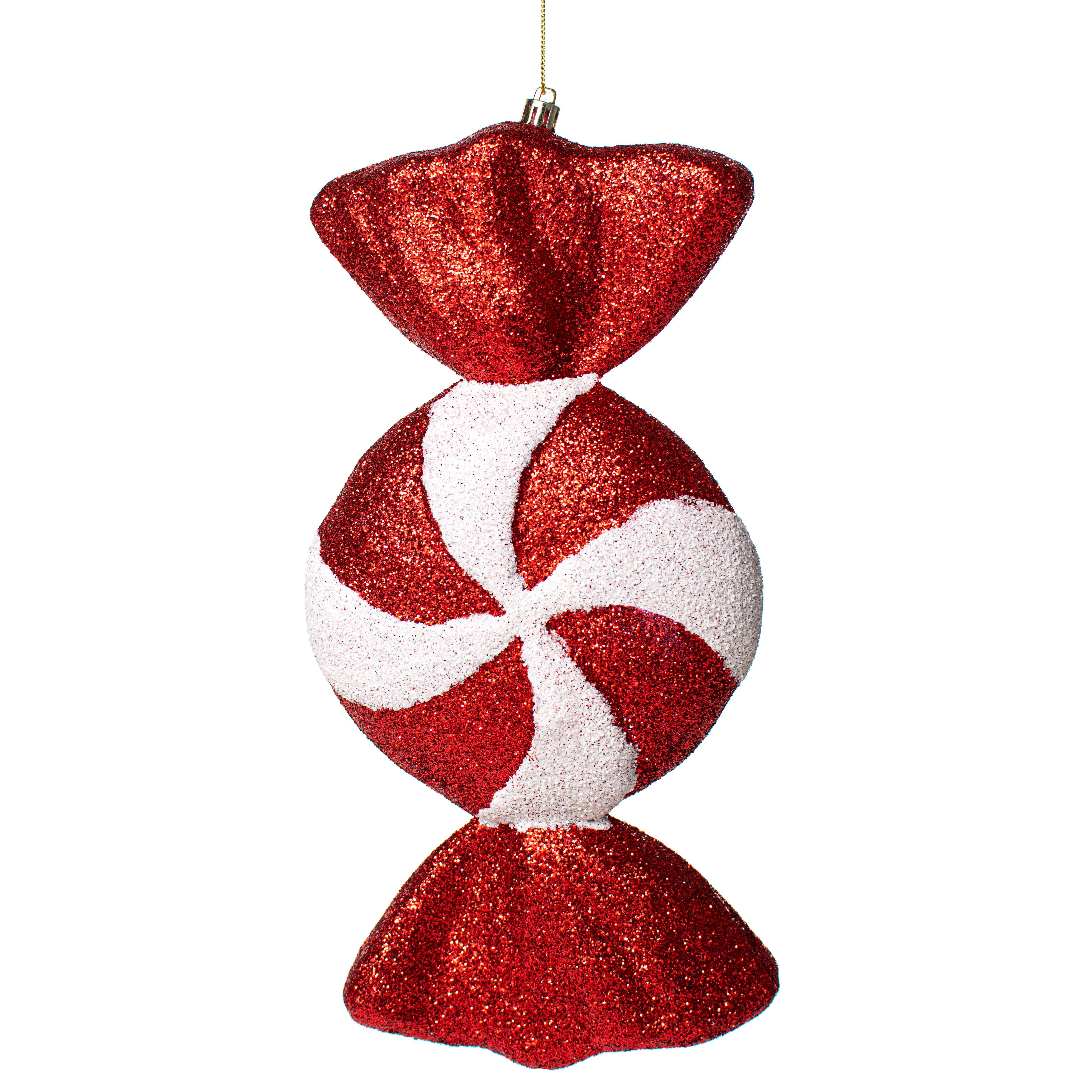 11" Glitter Peppermint Candy Ornament: Red