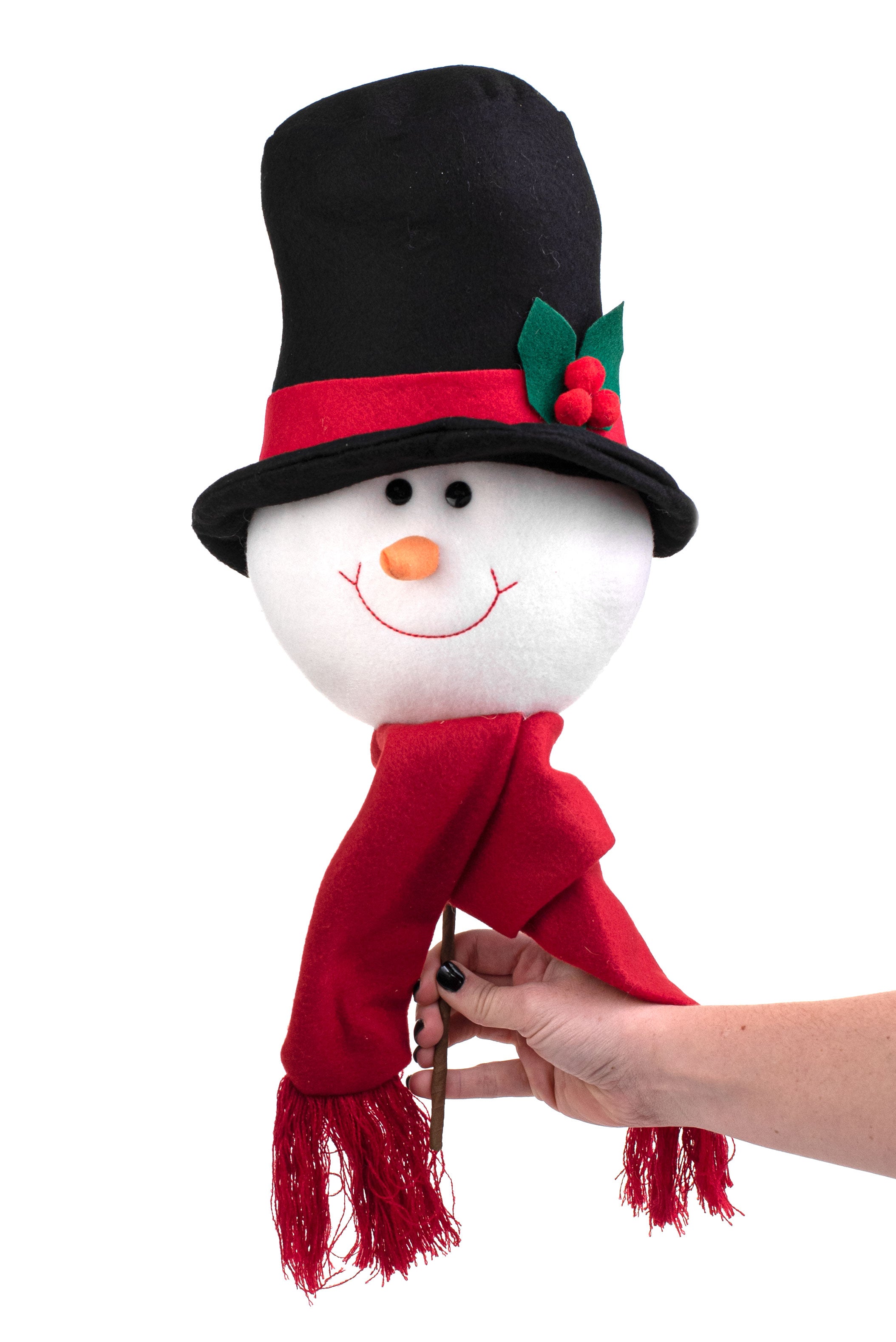 21" Fabric Snowman Head Pick: Black & Red