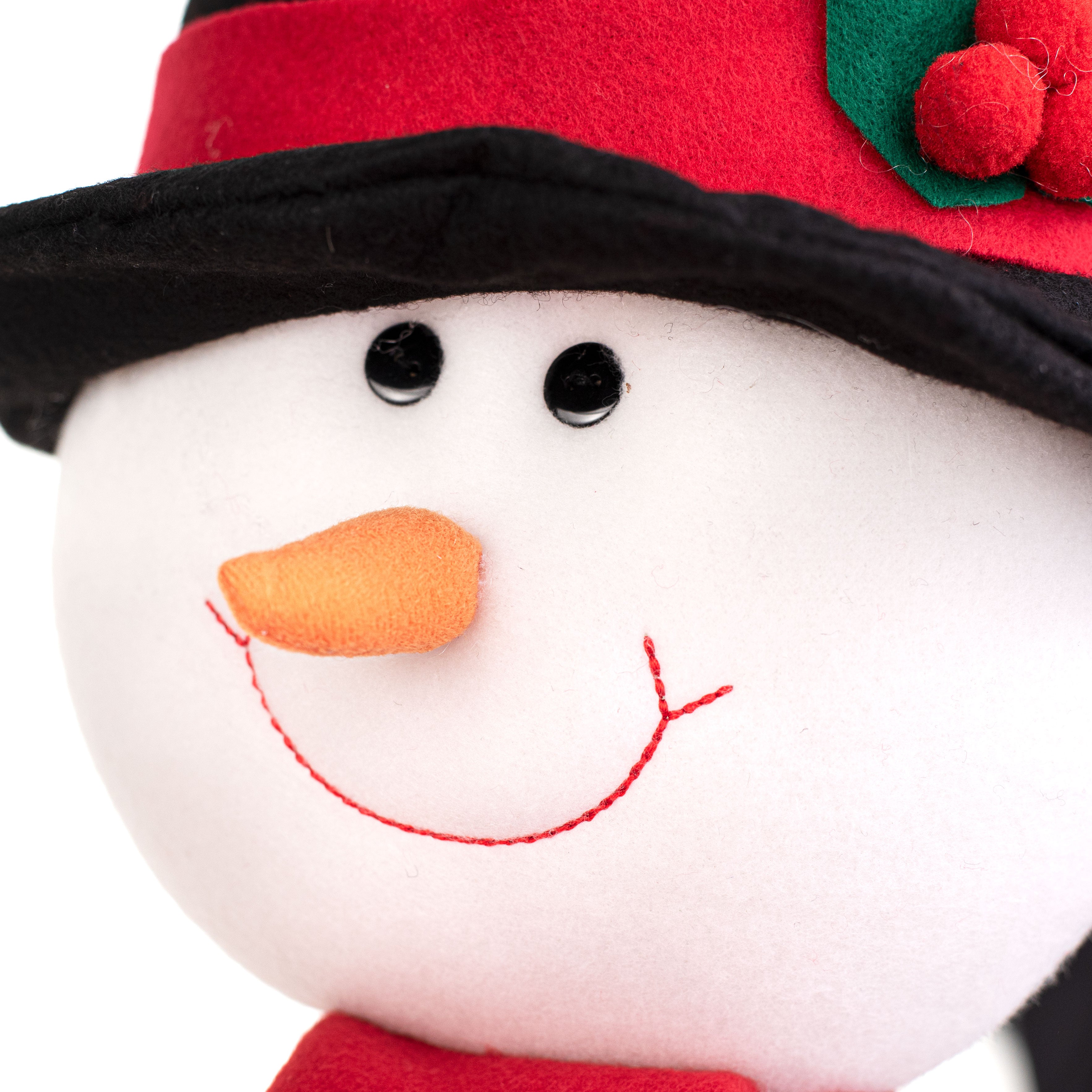 21" Fabric Snowman Head Pick: Black & Red