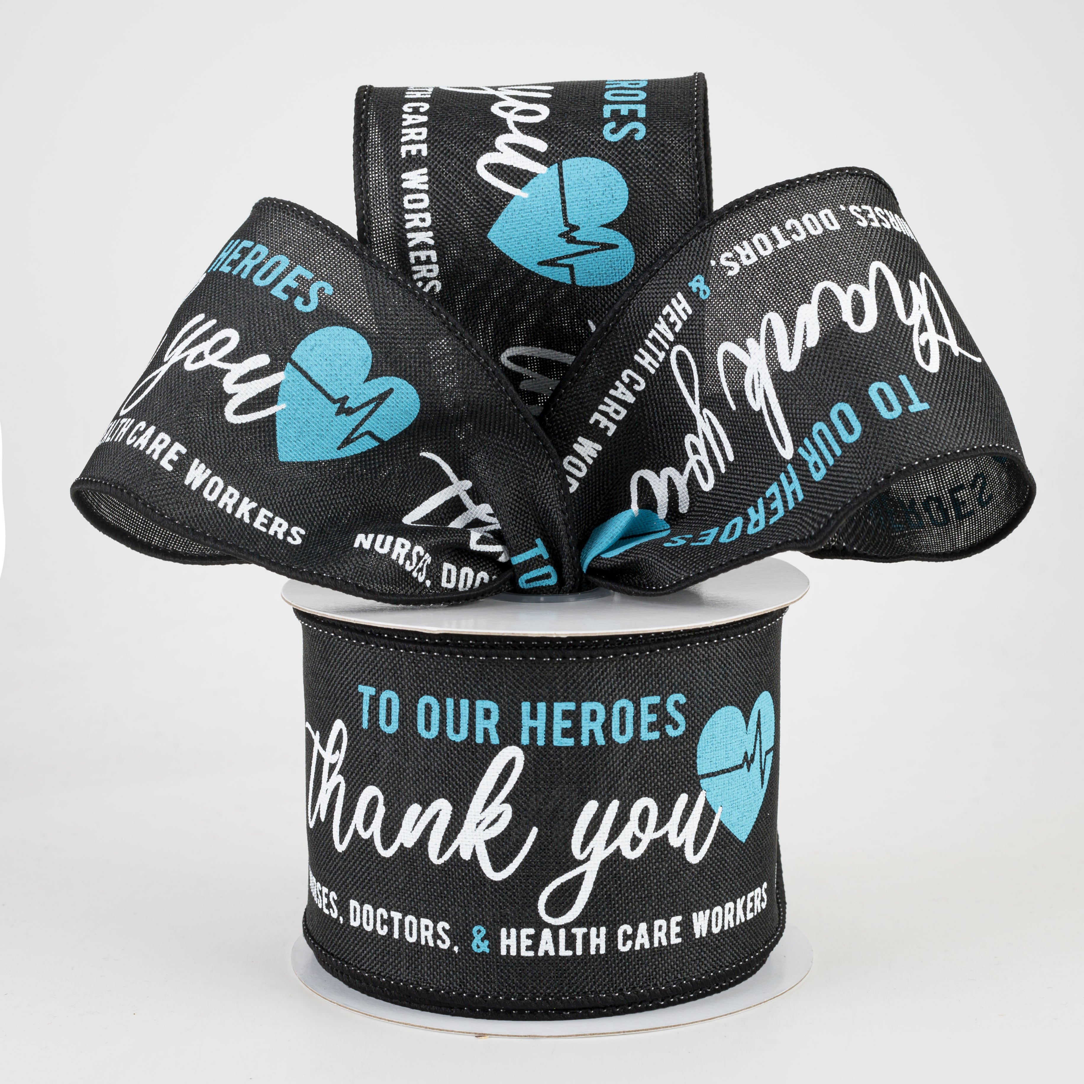 2.5" Thank You Health Care Heroes Ribbon: Black (10 Yards)