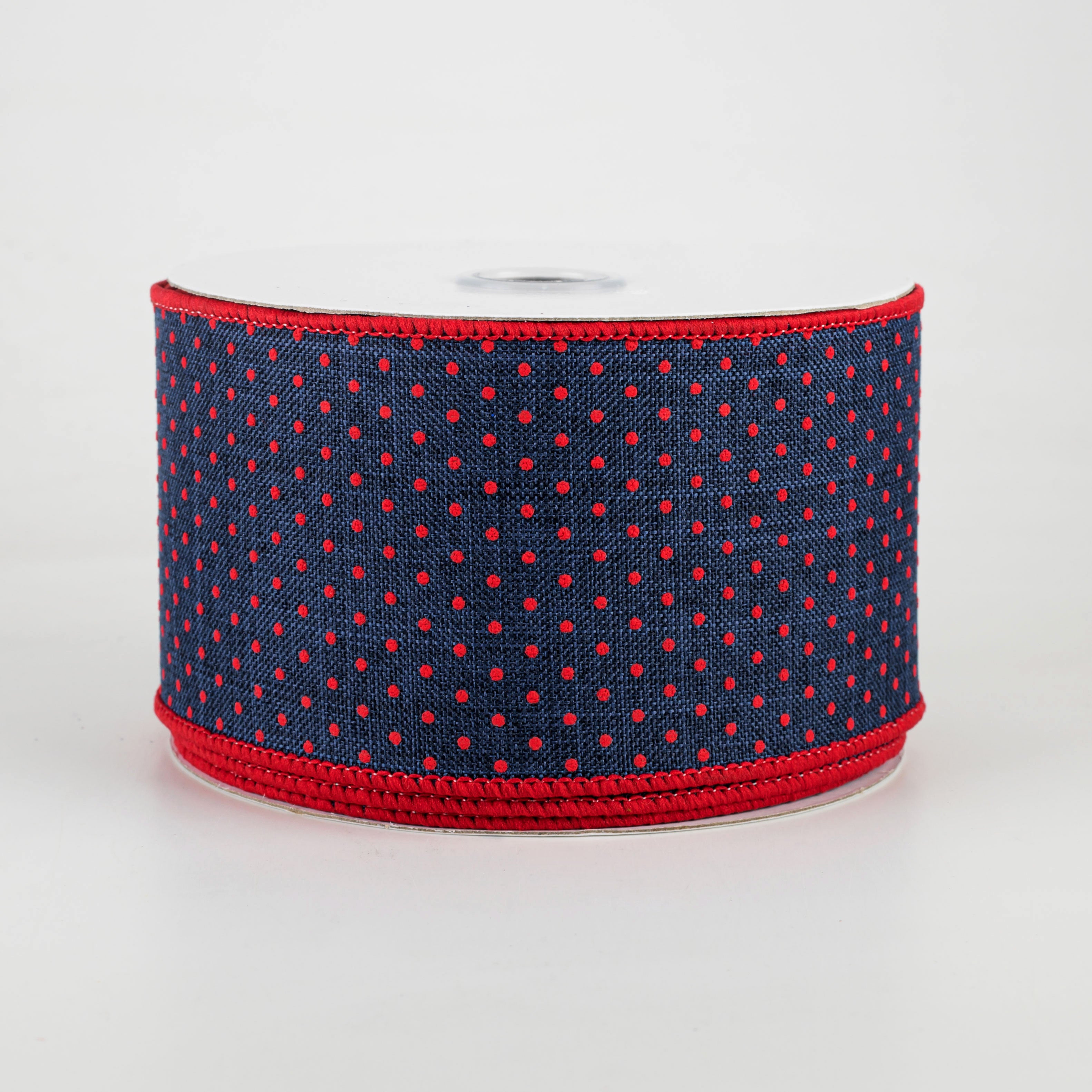 2.5" Swiss Dots Ribbon: Navy Blue & Red (10 Yards)