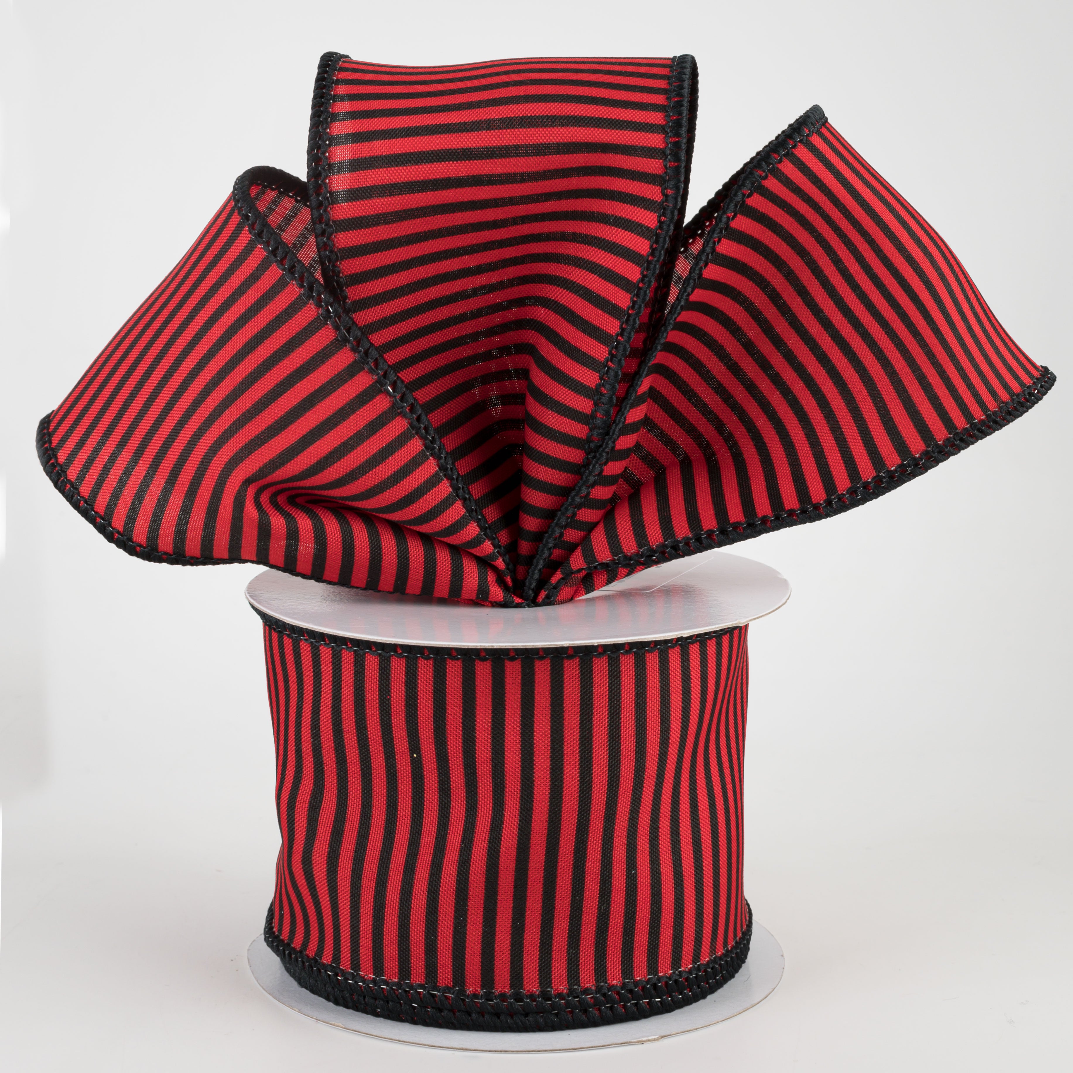 2.5" Horizontal Thin Stripes Ribbon: Red & Black (10 Yards)