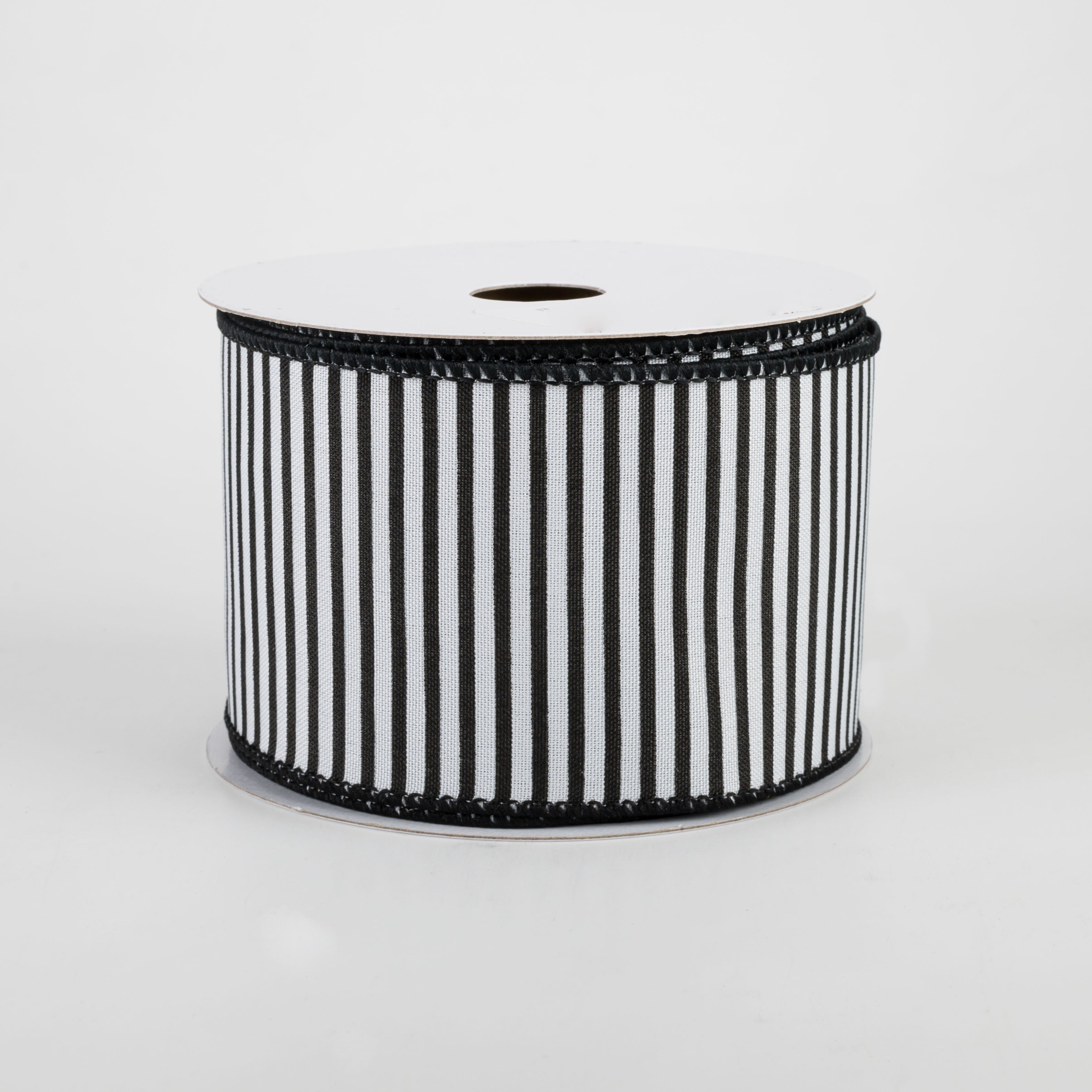 2.5" Horizontal Thin Stripes Ribbon: White & Black (10 Yards)
