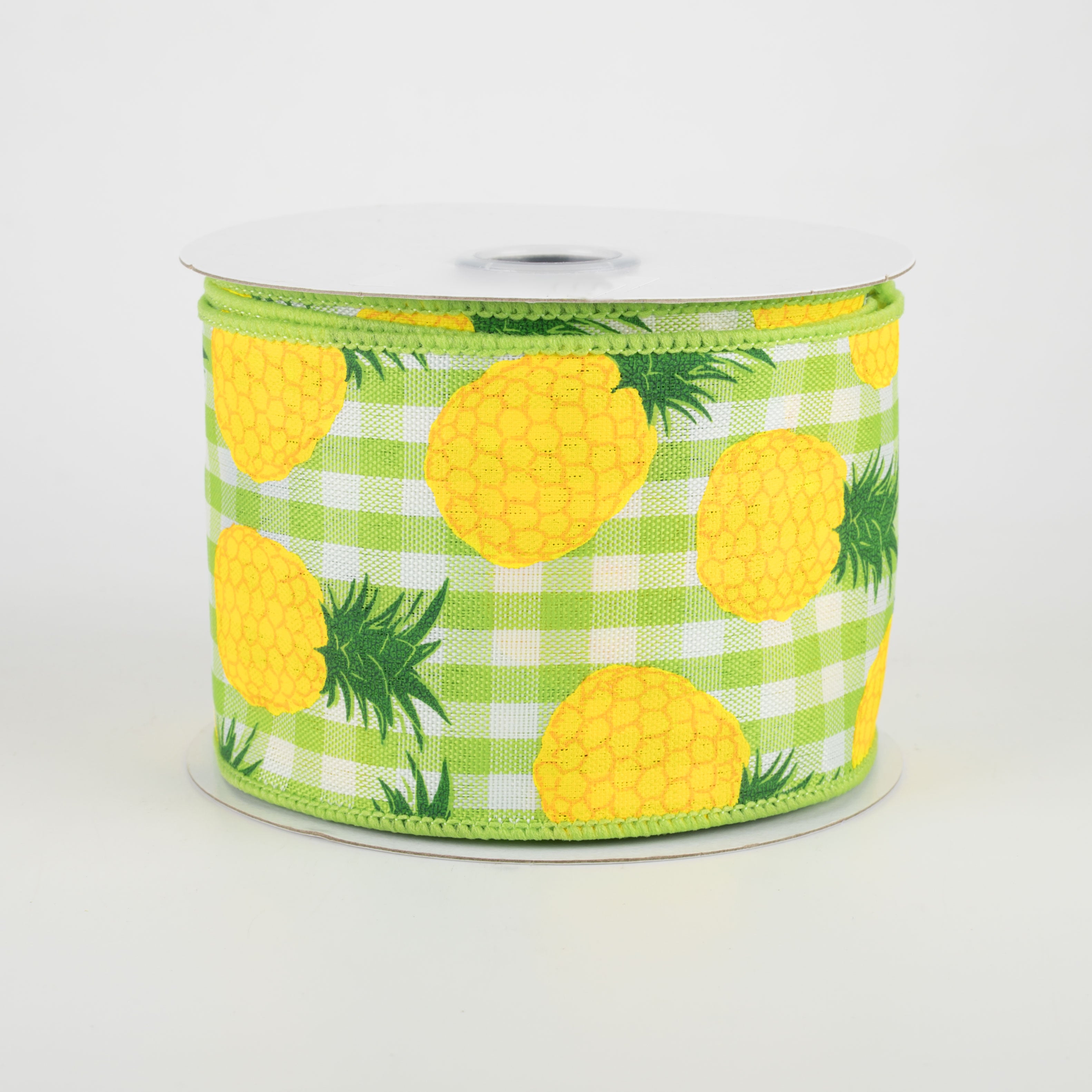 2.5" Pineapples On Check Ribbon: Green, White, Yellow (10 Yards)
