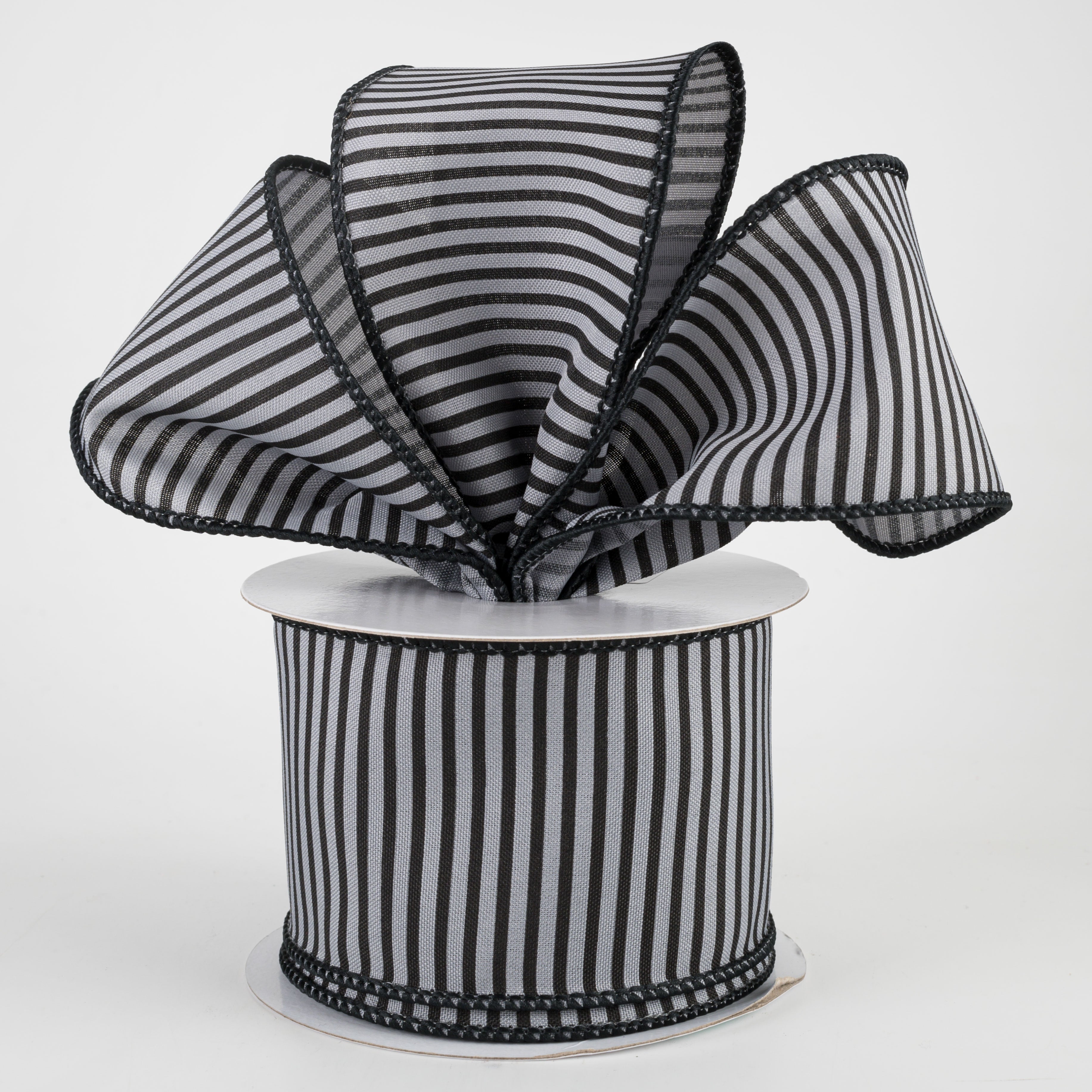 2.5" Horizontal Thin Stripes Ribbon: Grey & Black (10 Yards)