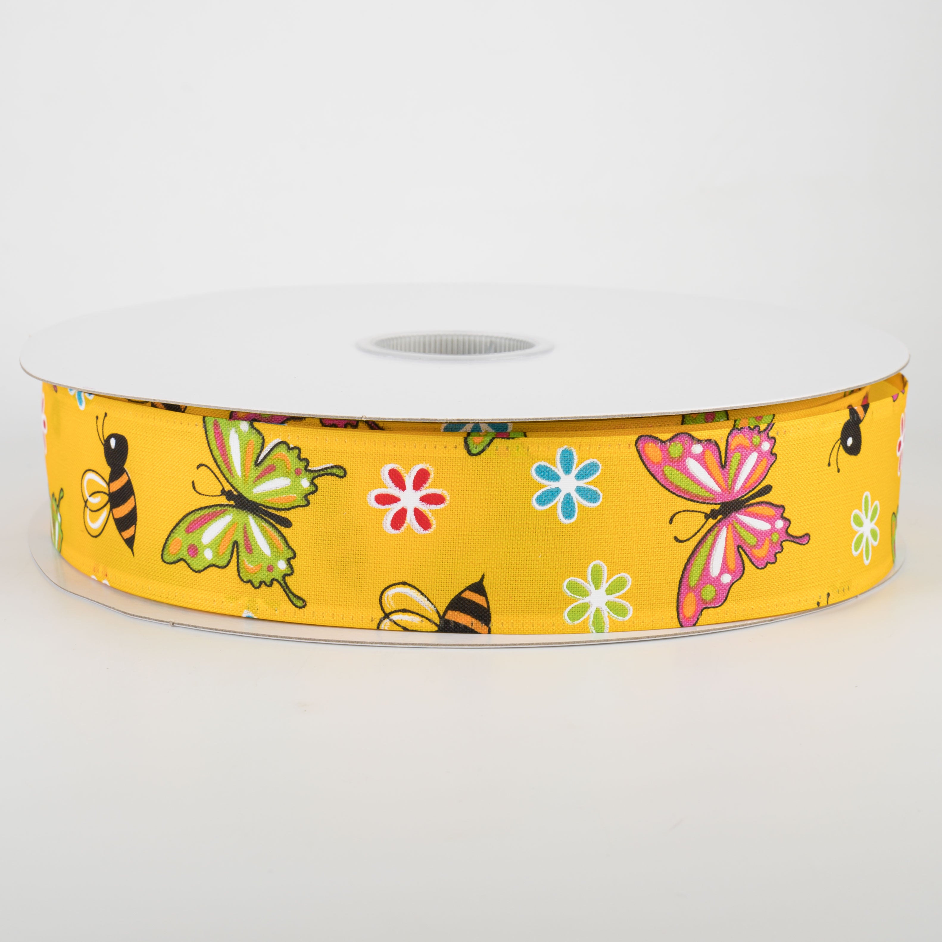 1.5" Butterflies & Bees Ribbon: Daffodil Yellow (50 Yards)