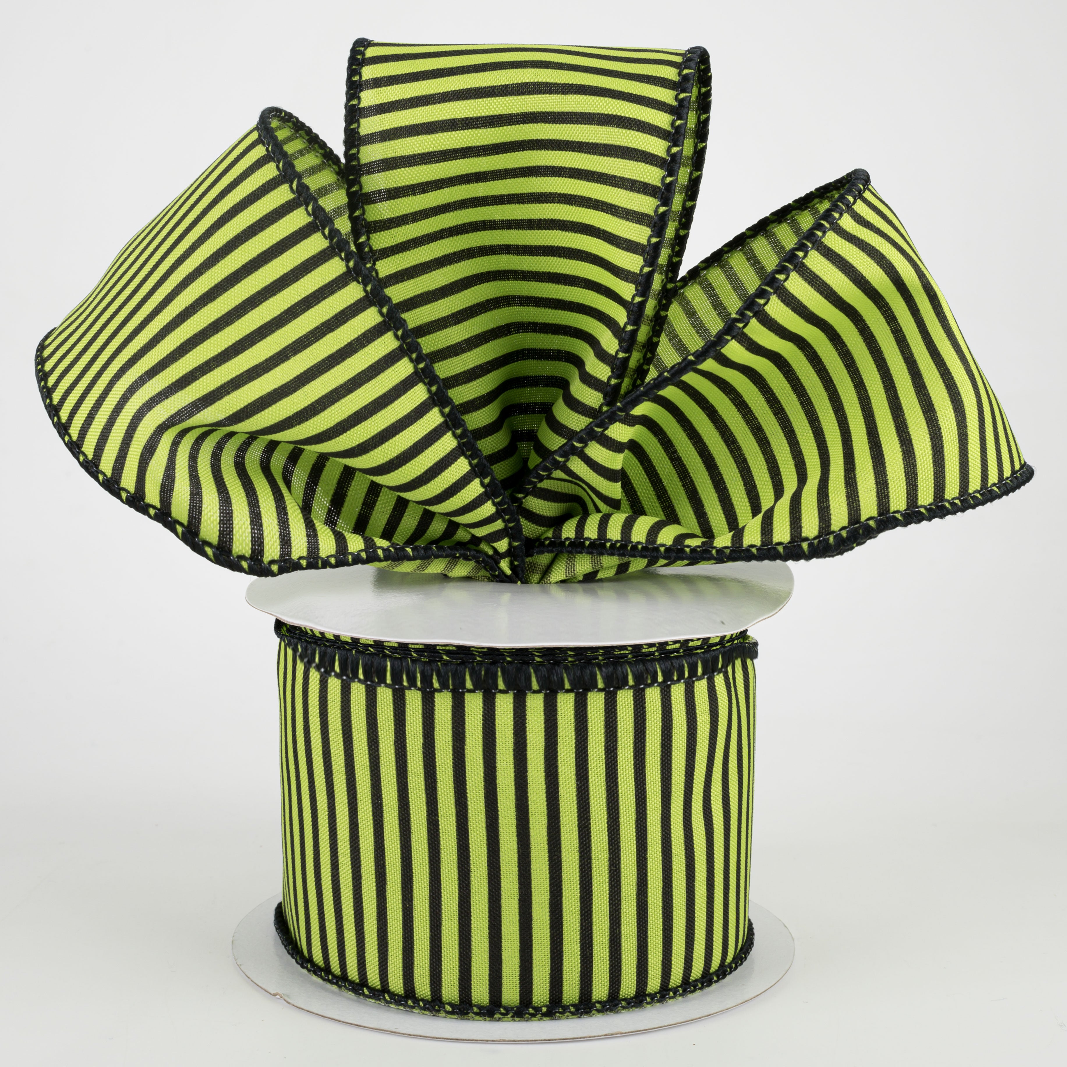 2.5" Horizontal Thin Stripes Ribbon: Lime Green & Black (10 Yards)
