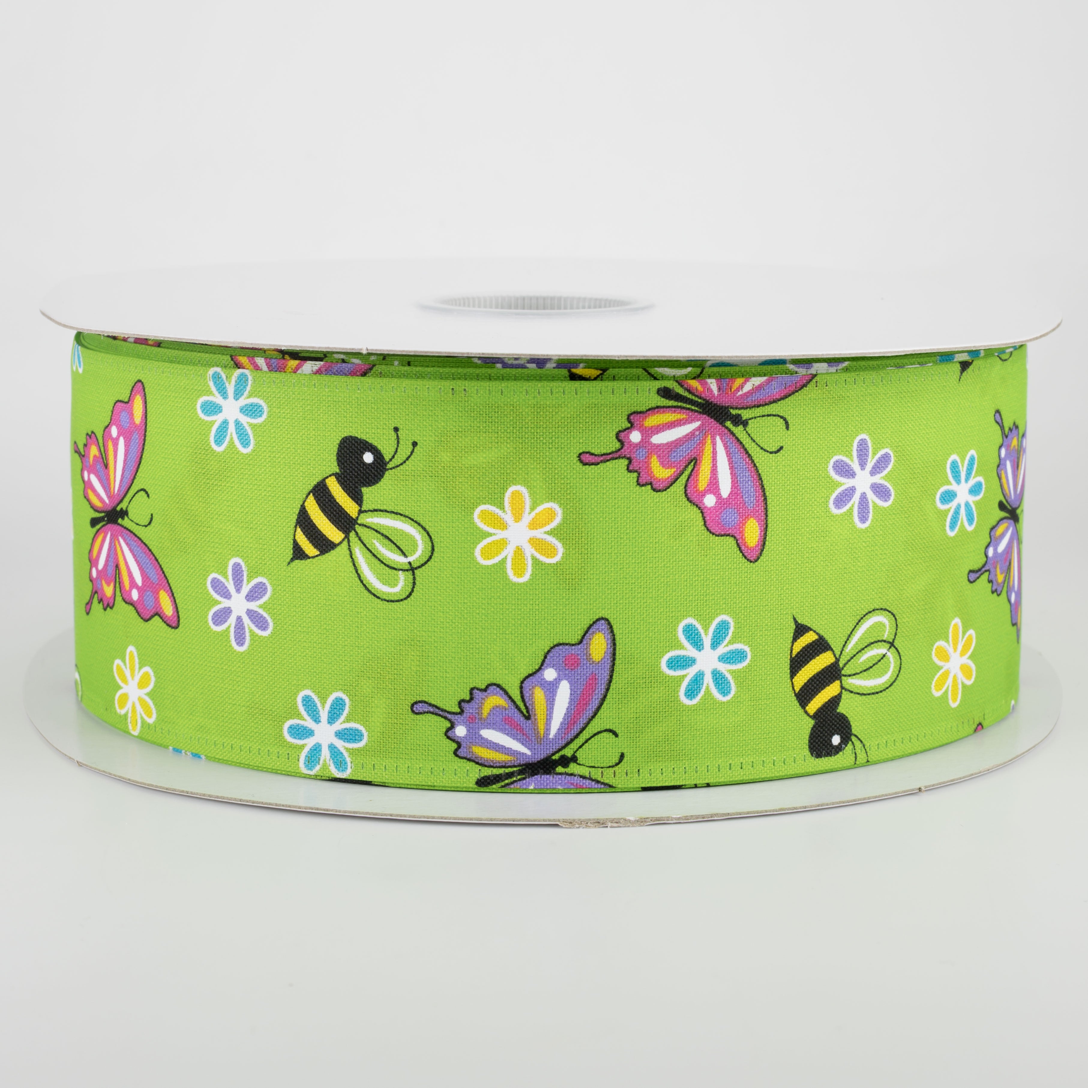 2.5" Butterflies & Bees Ribbon: Lime (50 Yards)