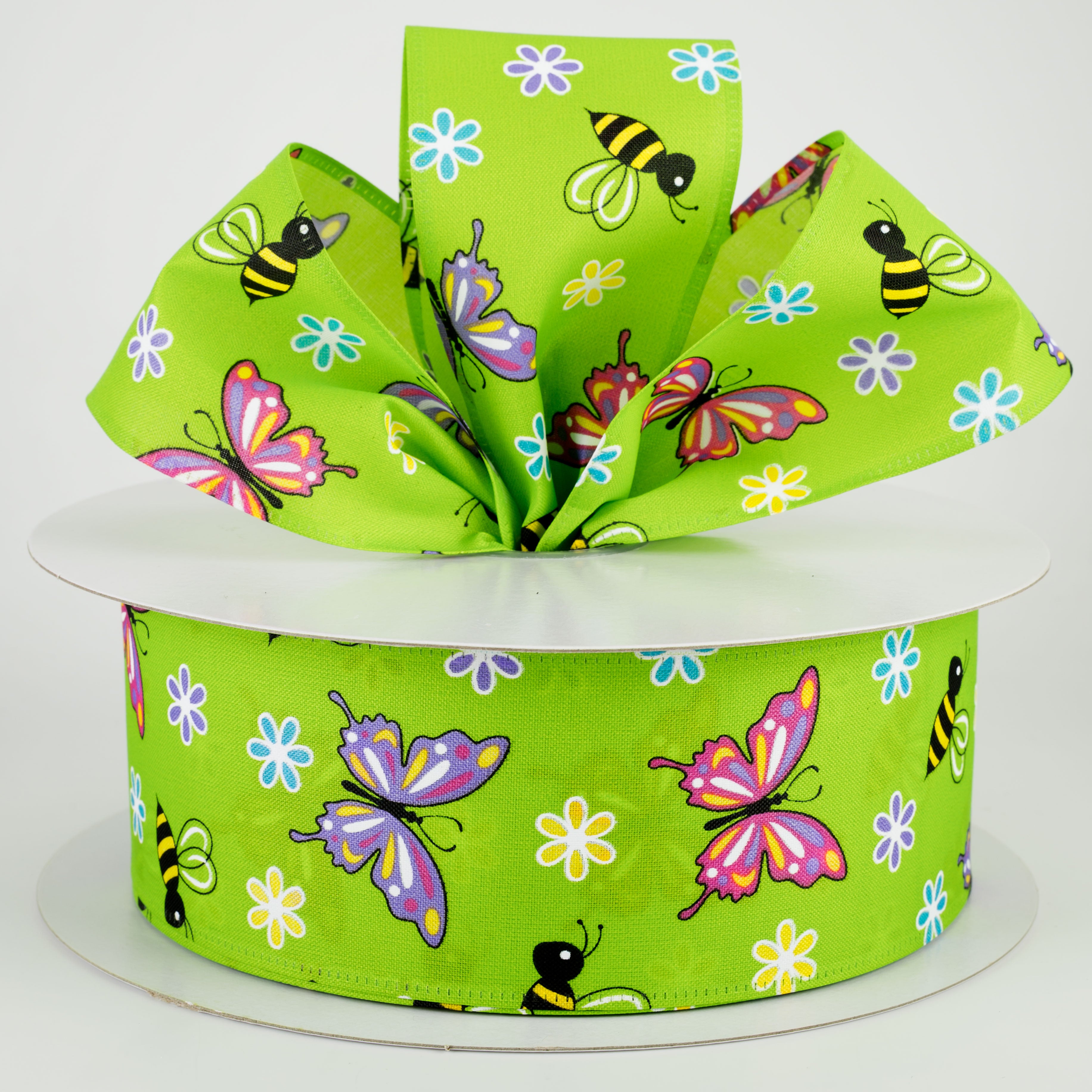 2.5" Butterflies & Bees Ribbon: Lime (50 Yards)