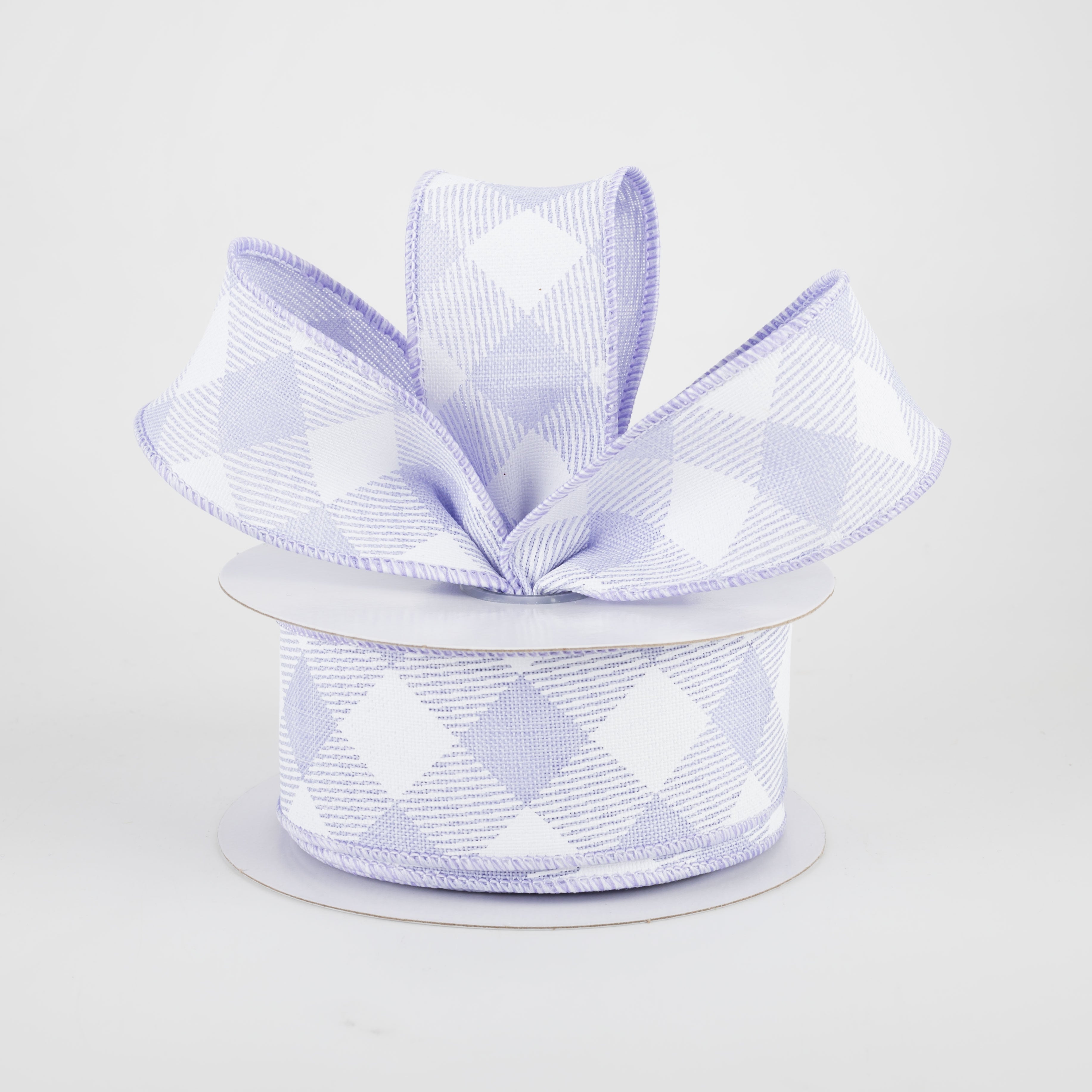 1.5" Diagonal Check Ribbon: Light Lavender & White (10 Yards)