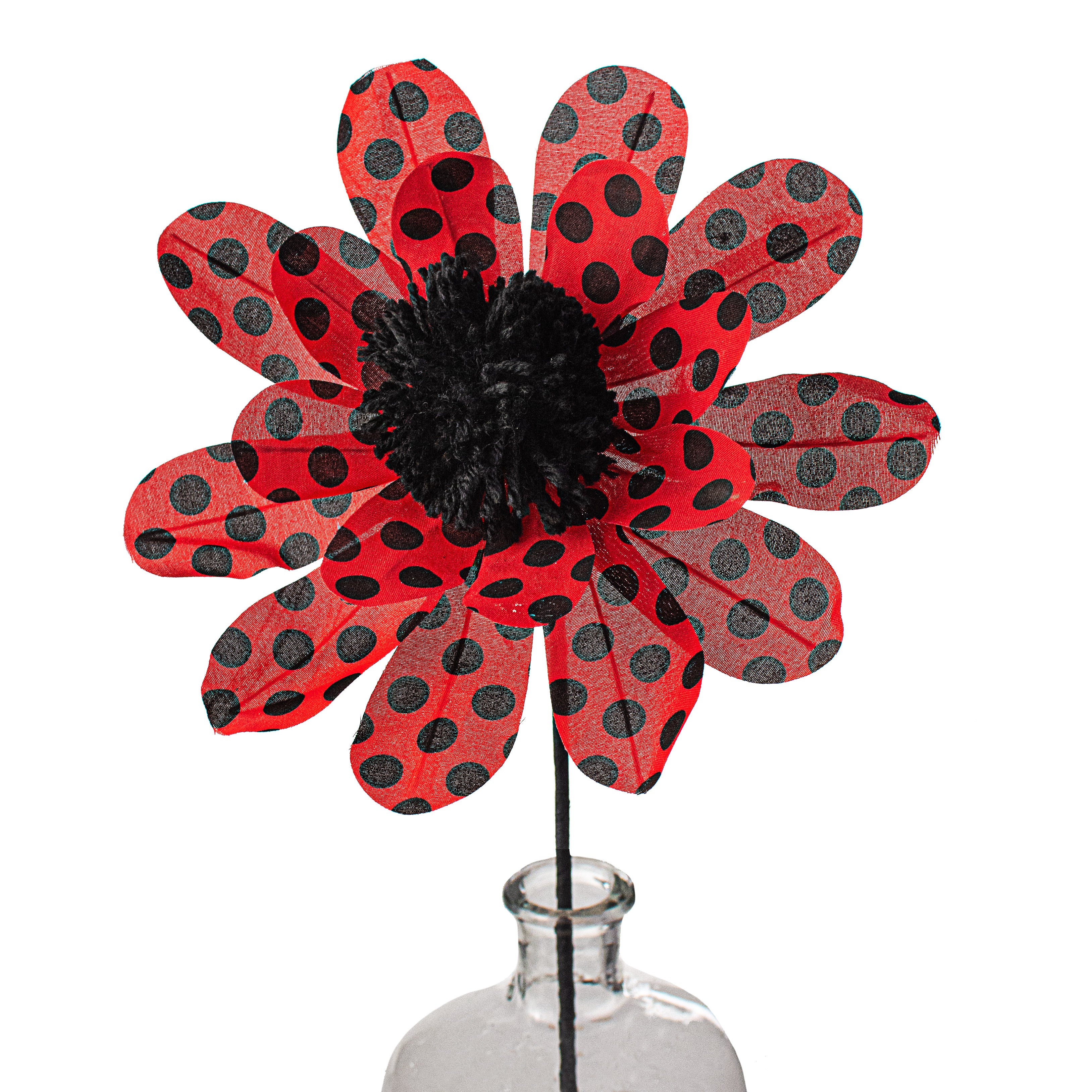 24" Polka Dot Sunflower Pick: Red & Black