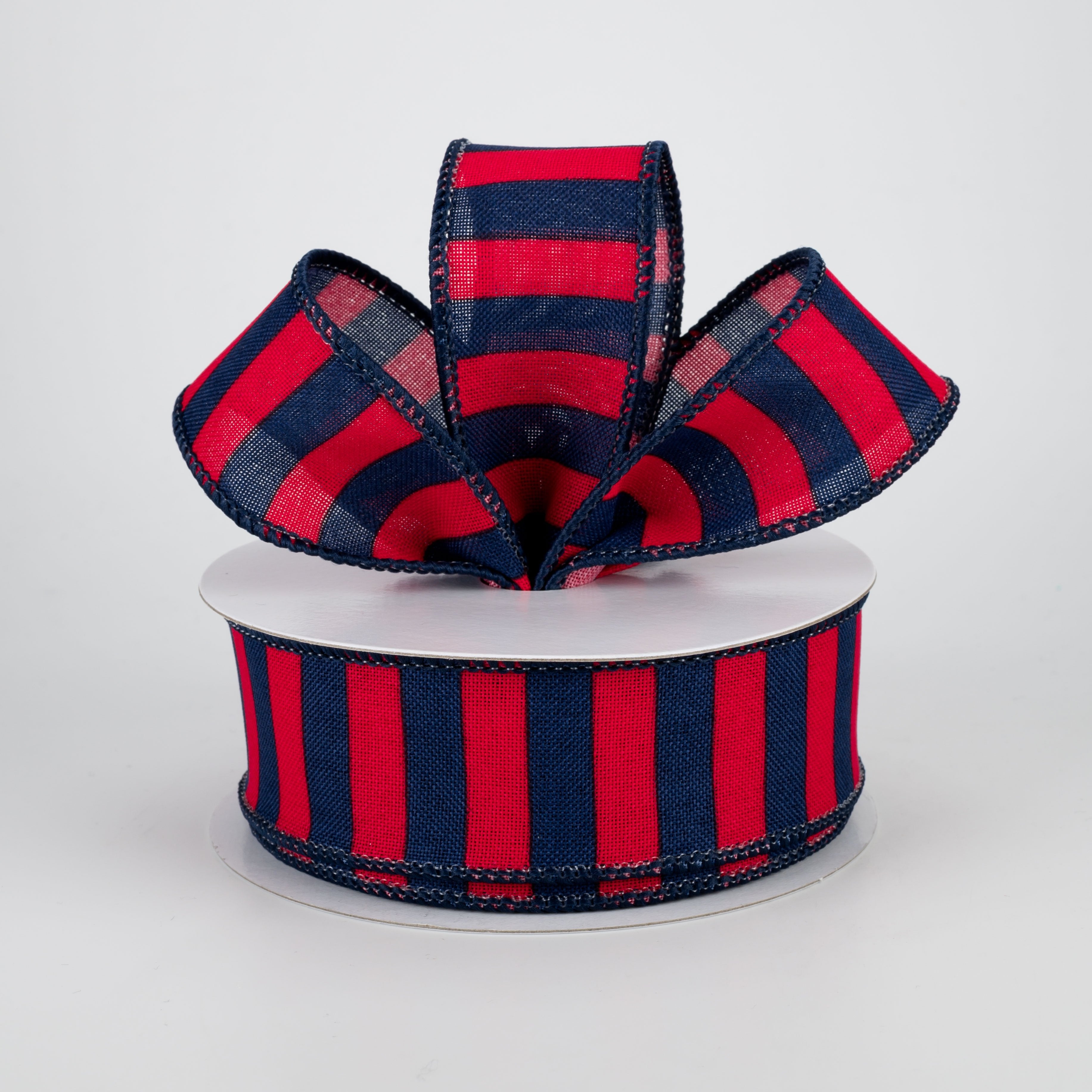 1.5" Medium Stripe Canvas Ribbon: Red & Navy (10 Yards)