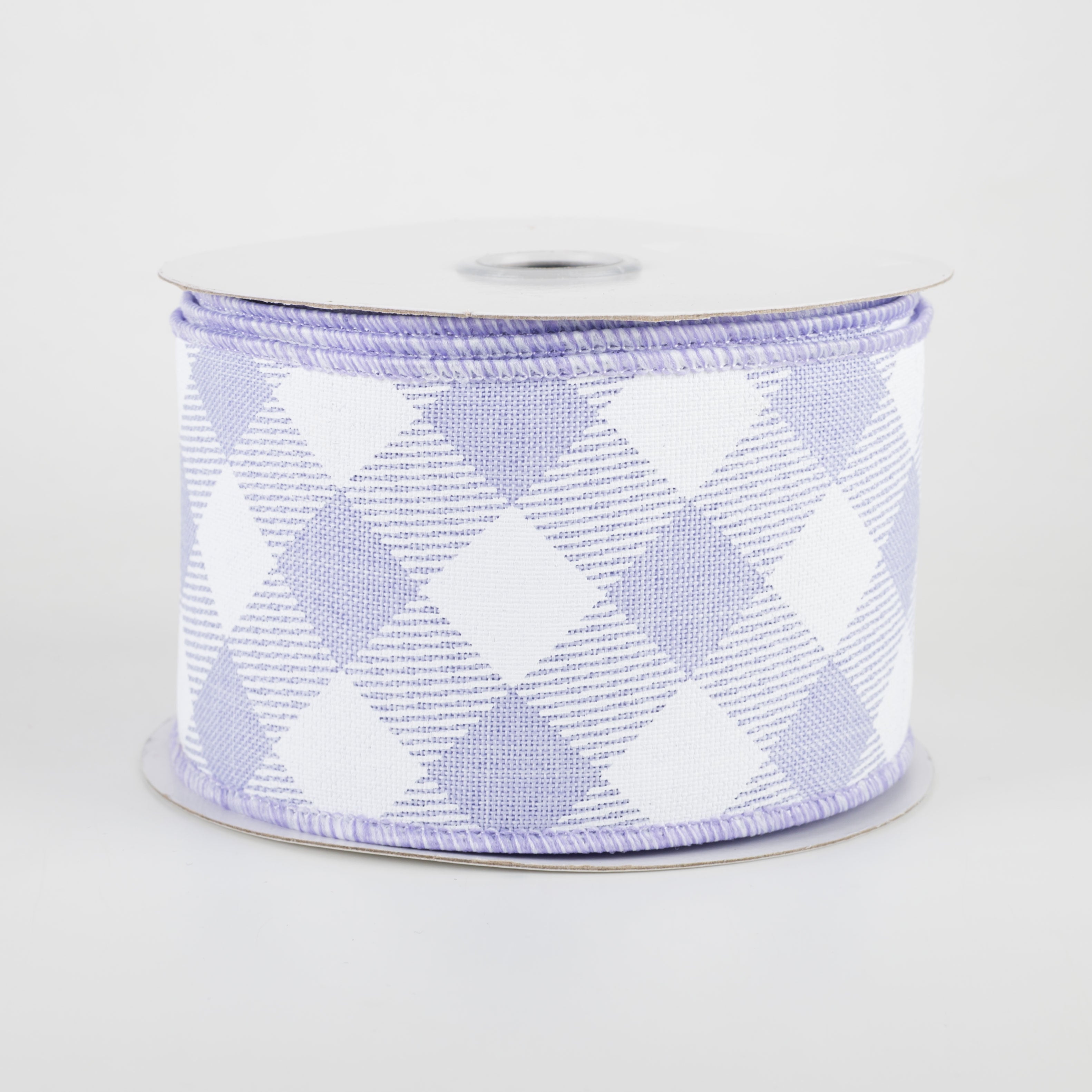 2.5" Diagonal Check Ribbon: Light Lavender & White (10 Yards)