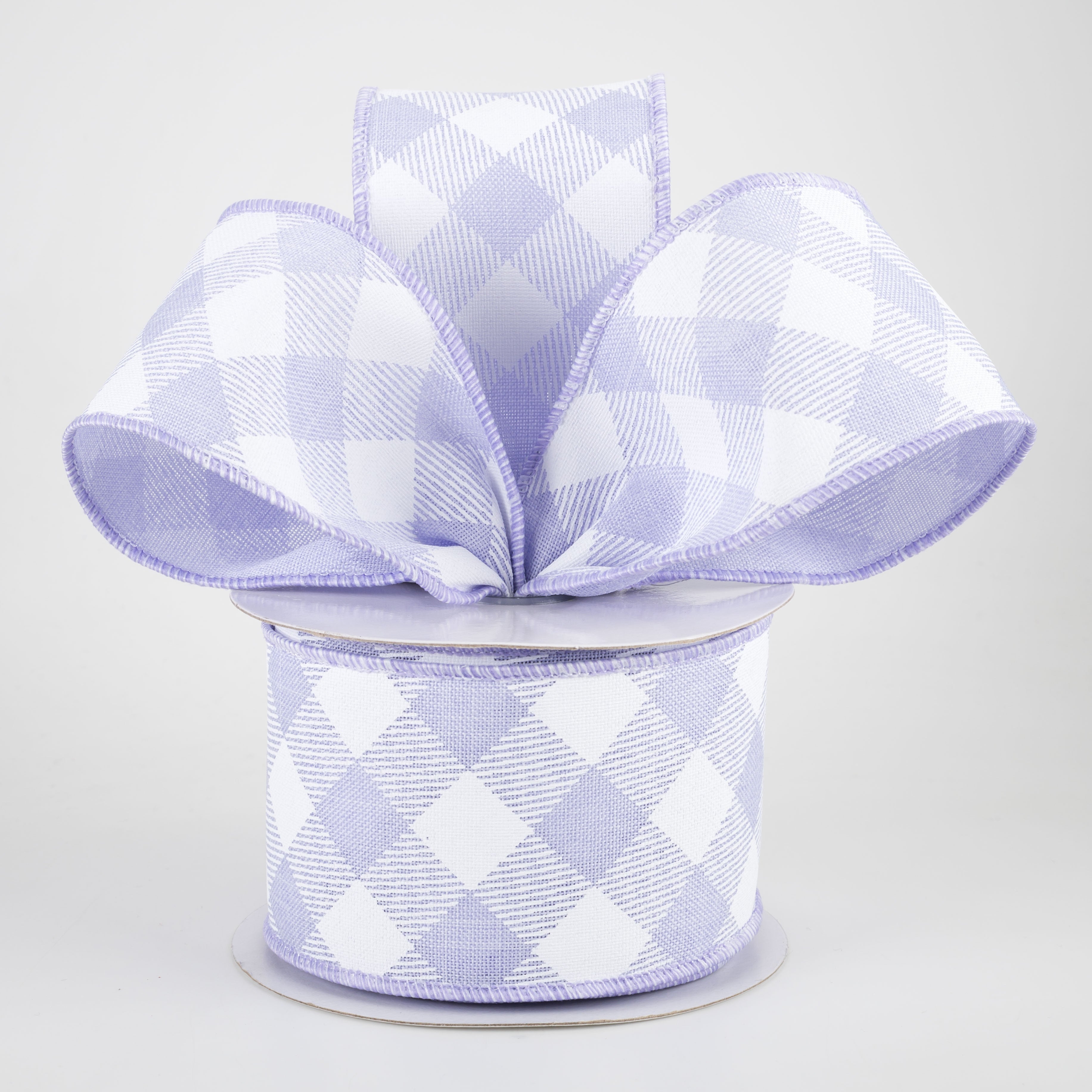 2.5" Diagonal Check Ribbon: Light Lavender & White (10 Yards)