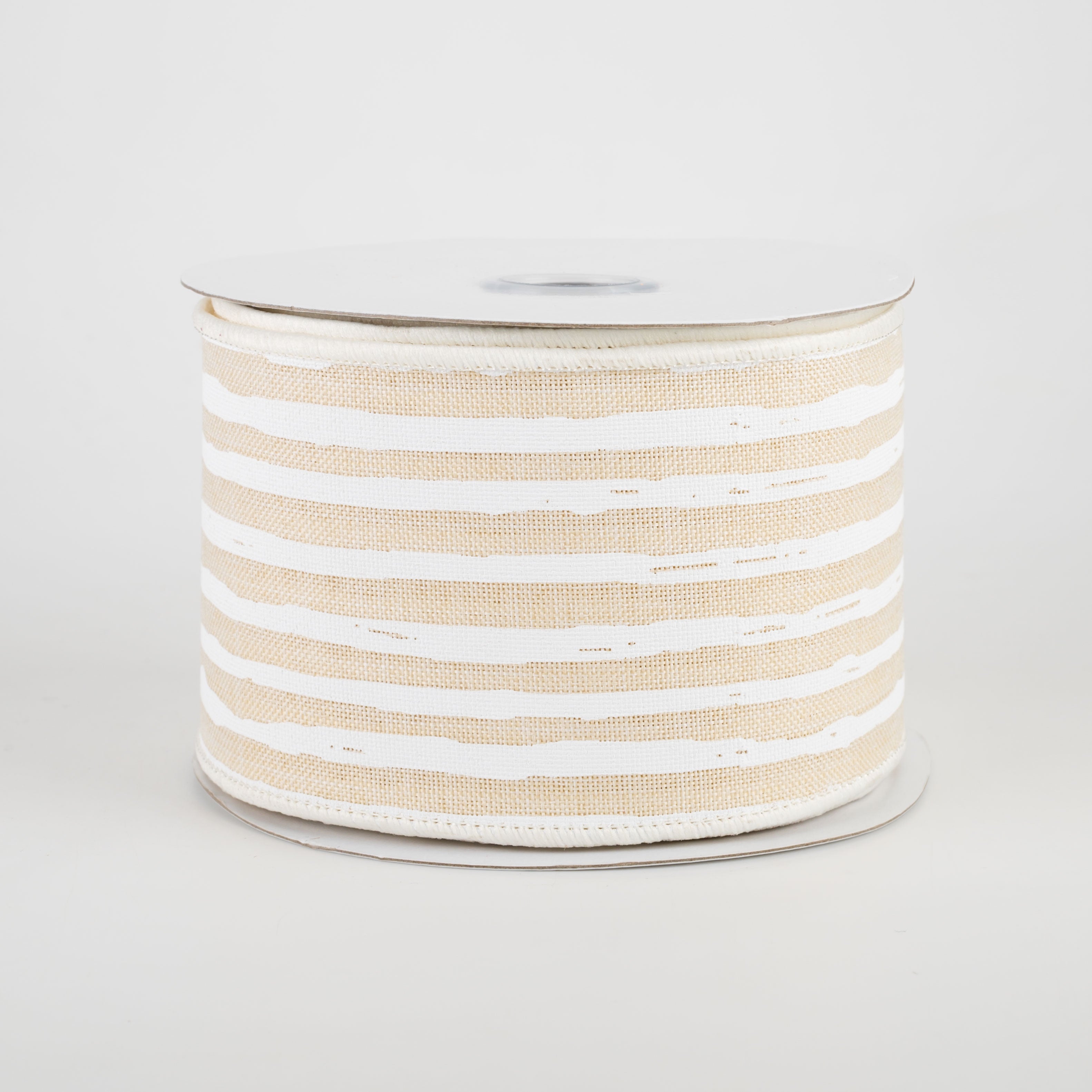 2.5" Irregular Stripes Ribbon: Cream & White (10 Yards)