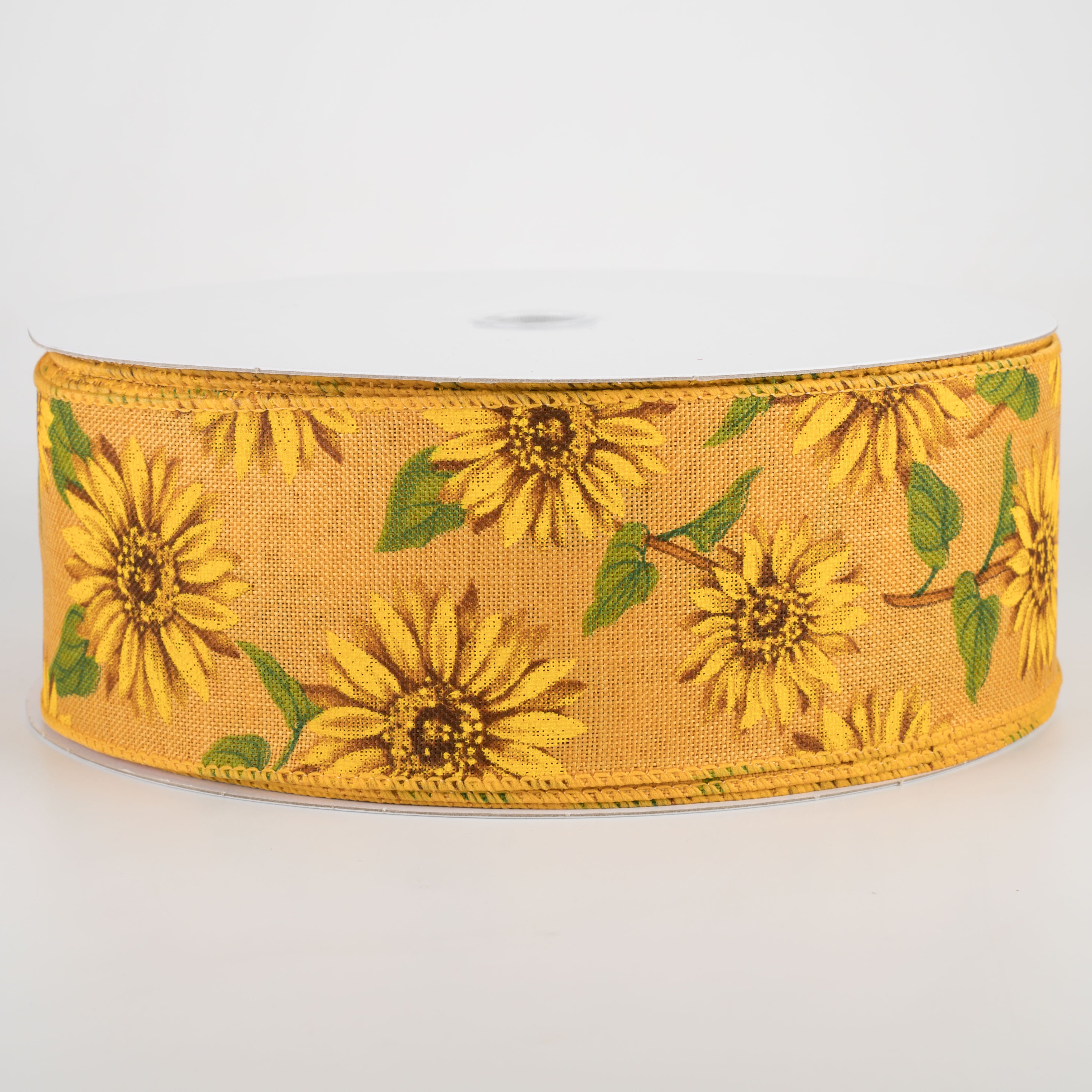 2.5" Linen Sunflower Ribbon: Golden Yellow (50 Yards)