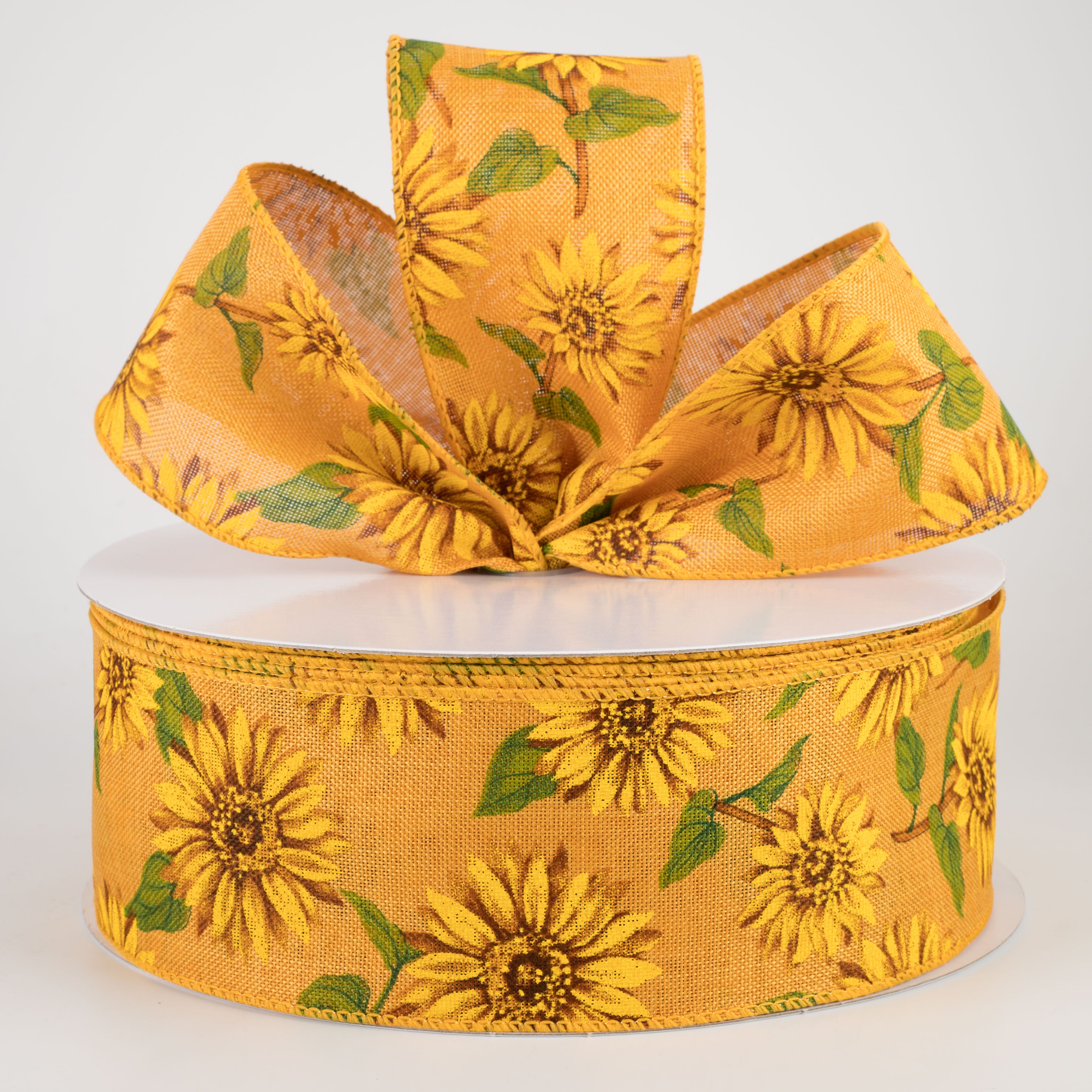 2.5" Linen Sunflower Ribbon: Golden Yellow (50 Yards)