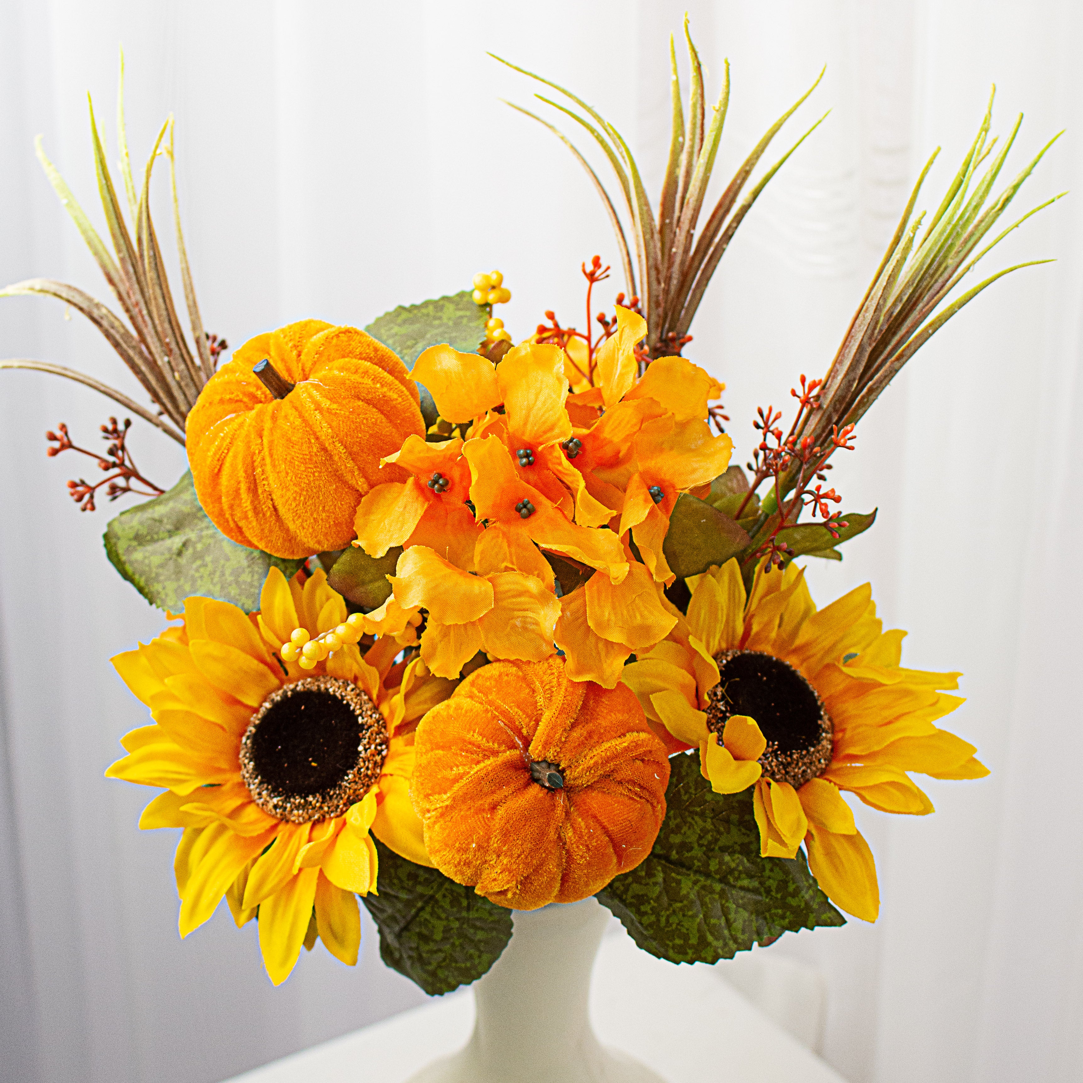 16" Sunflower Hydrangea Pumpkin Bush: Yellow-Orange