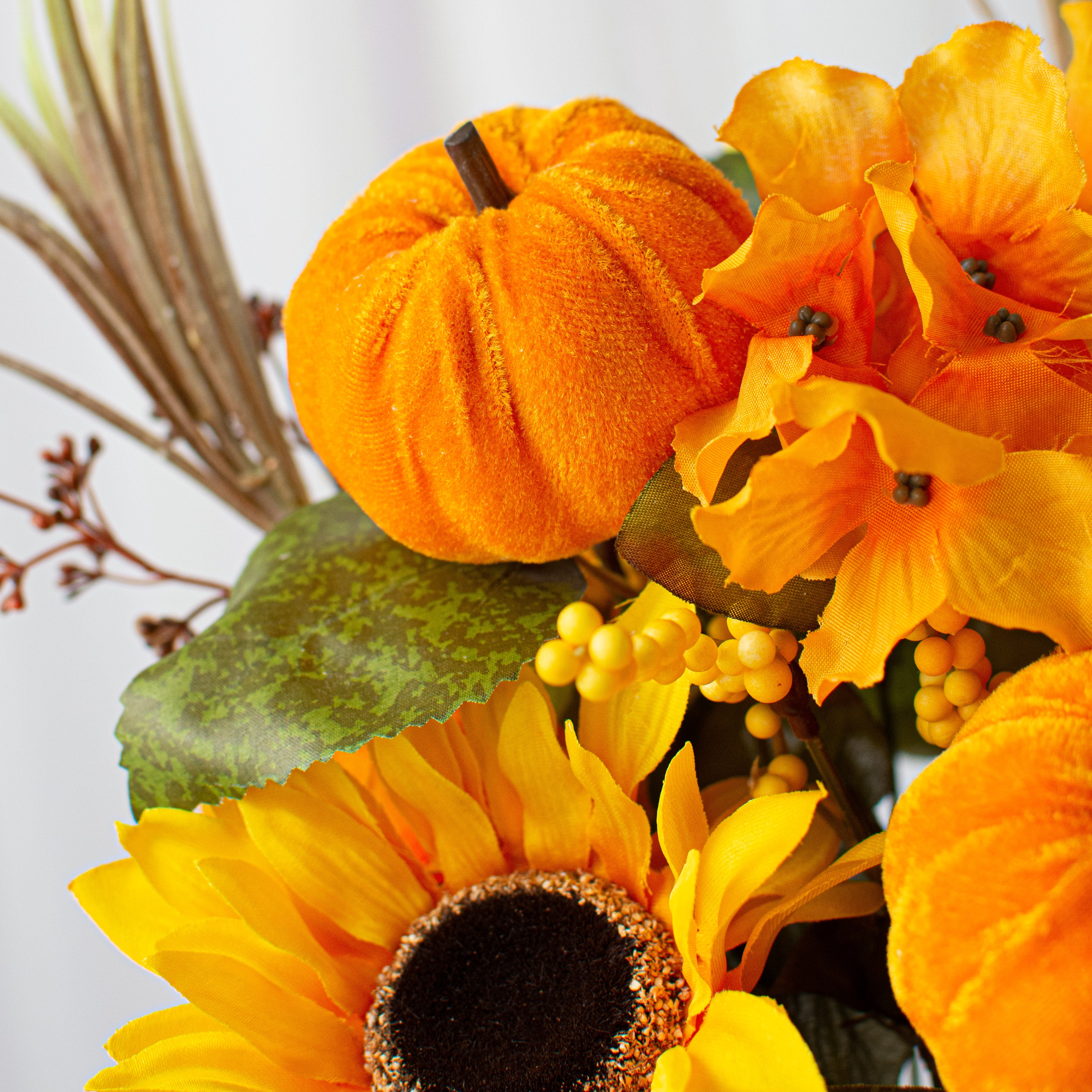 16" Sunflower Hydrangea Pumpkin Bush: Yellow-Orange