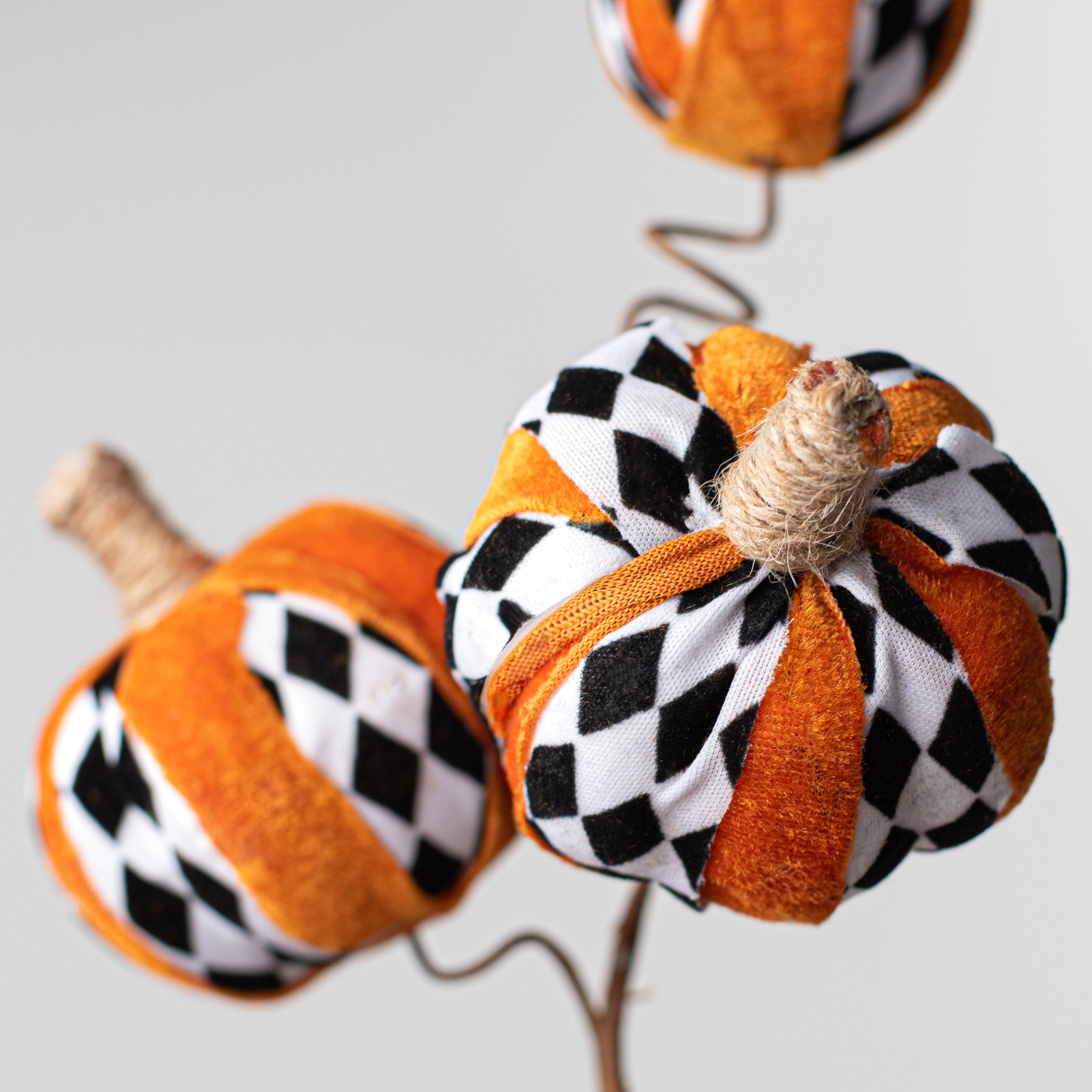 16" Pumpkin Pick: Orange Velvet & Harlequin