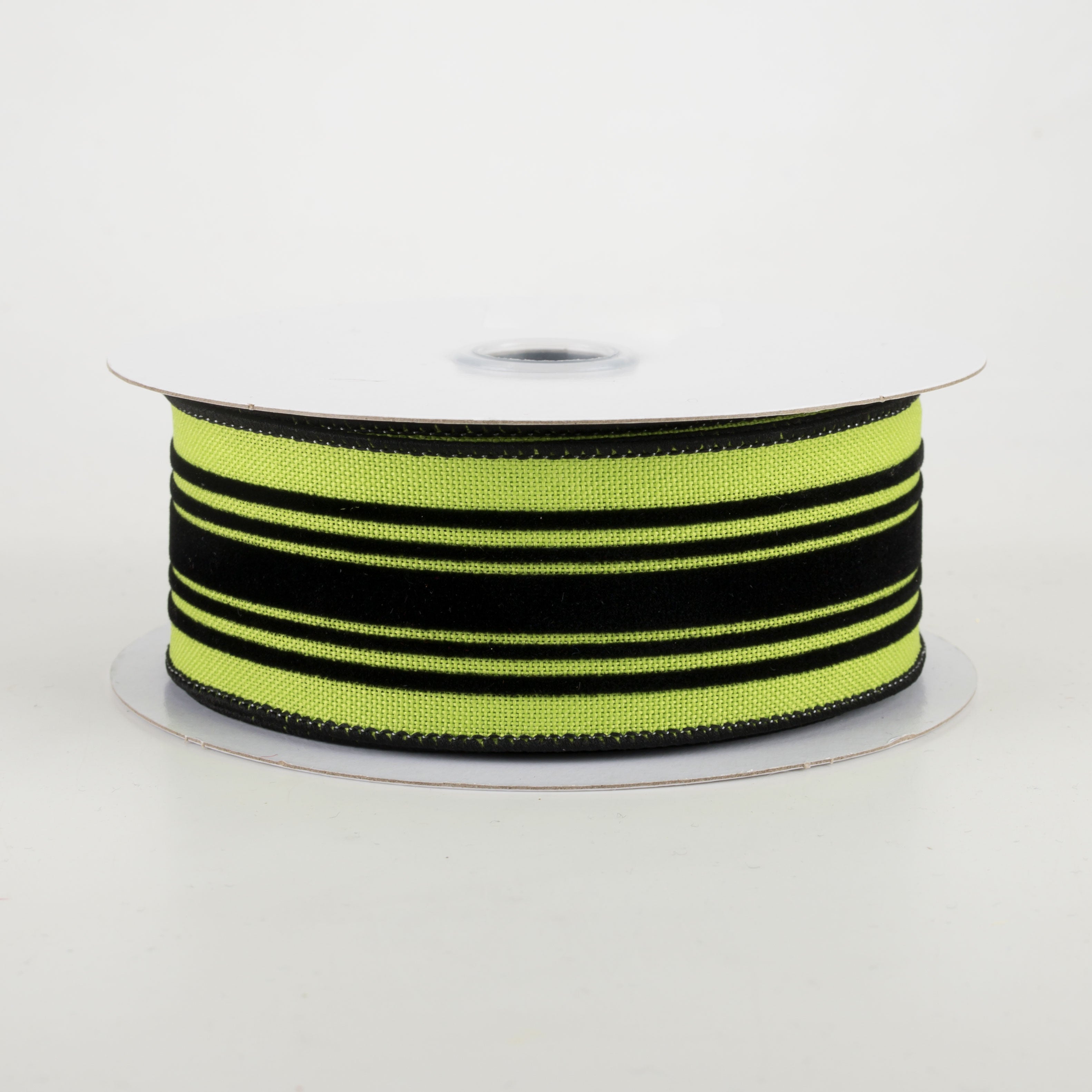 1.5" Velvet Vertical Lines Ribbon: Lime Green & Black (10 Yards)