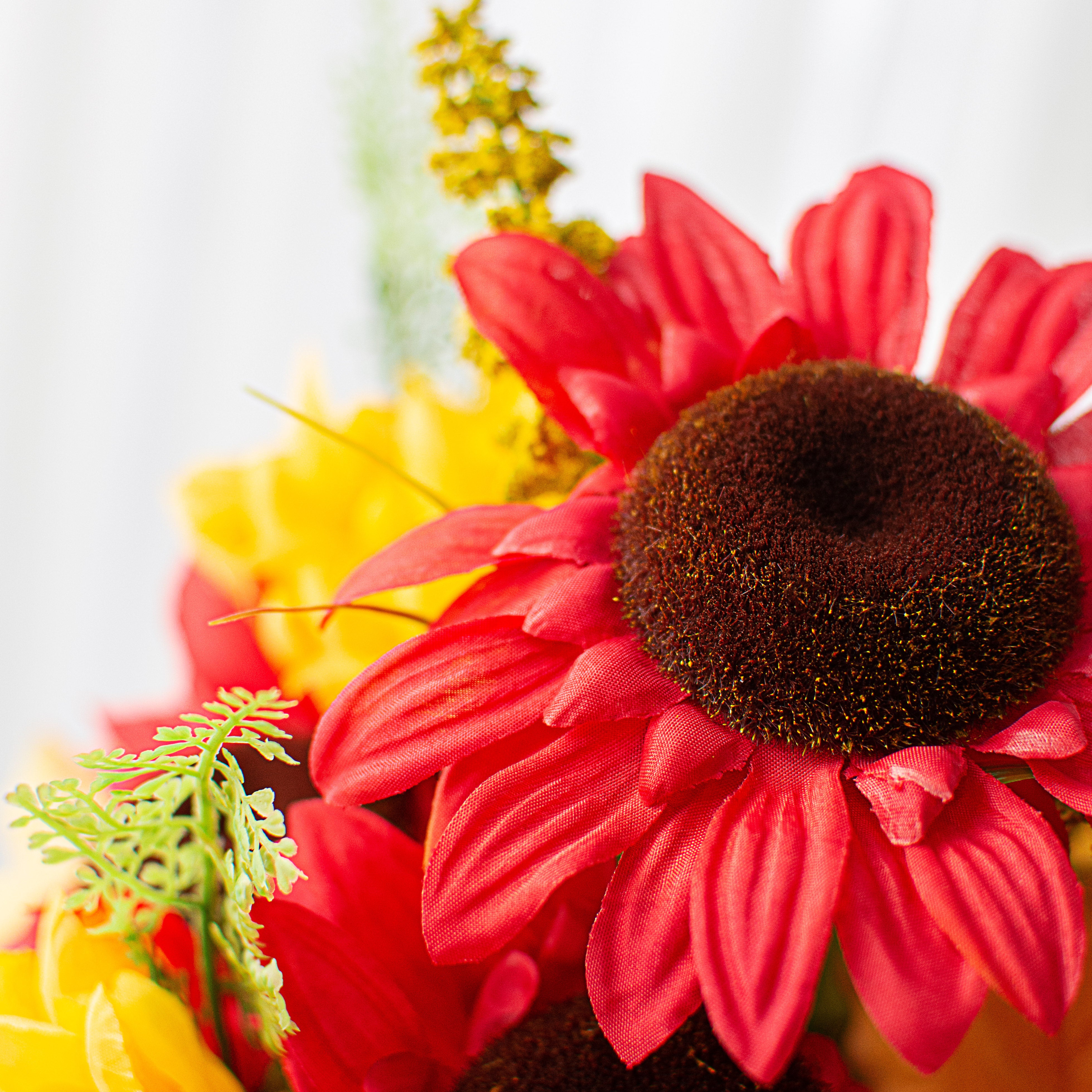 16" Mum Sunflower Bush: Red & Yellow