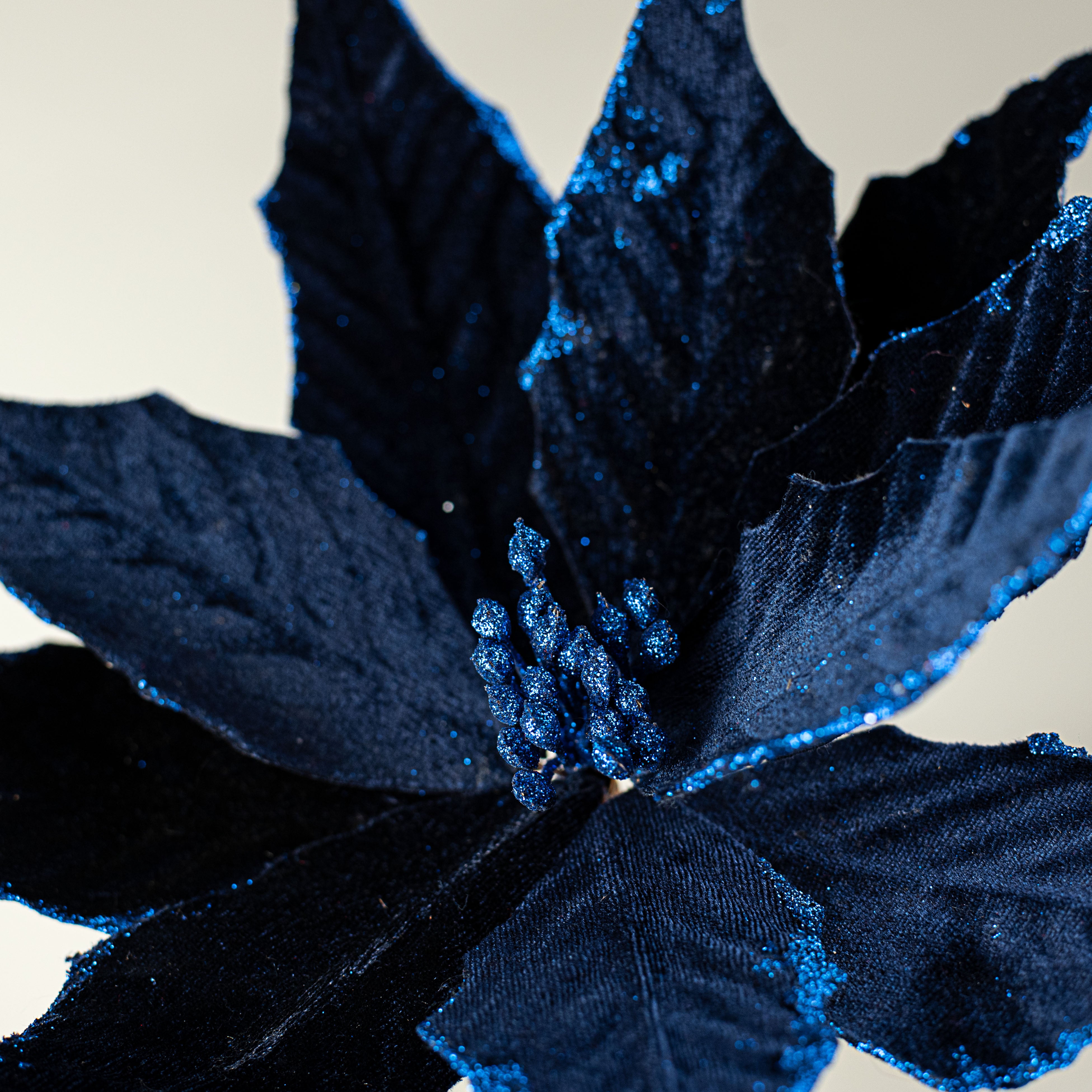15" Pointy Velvet Poinsettia Pick: Navy Blue