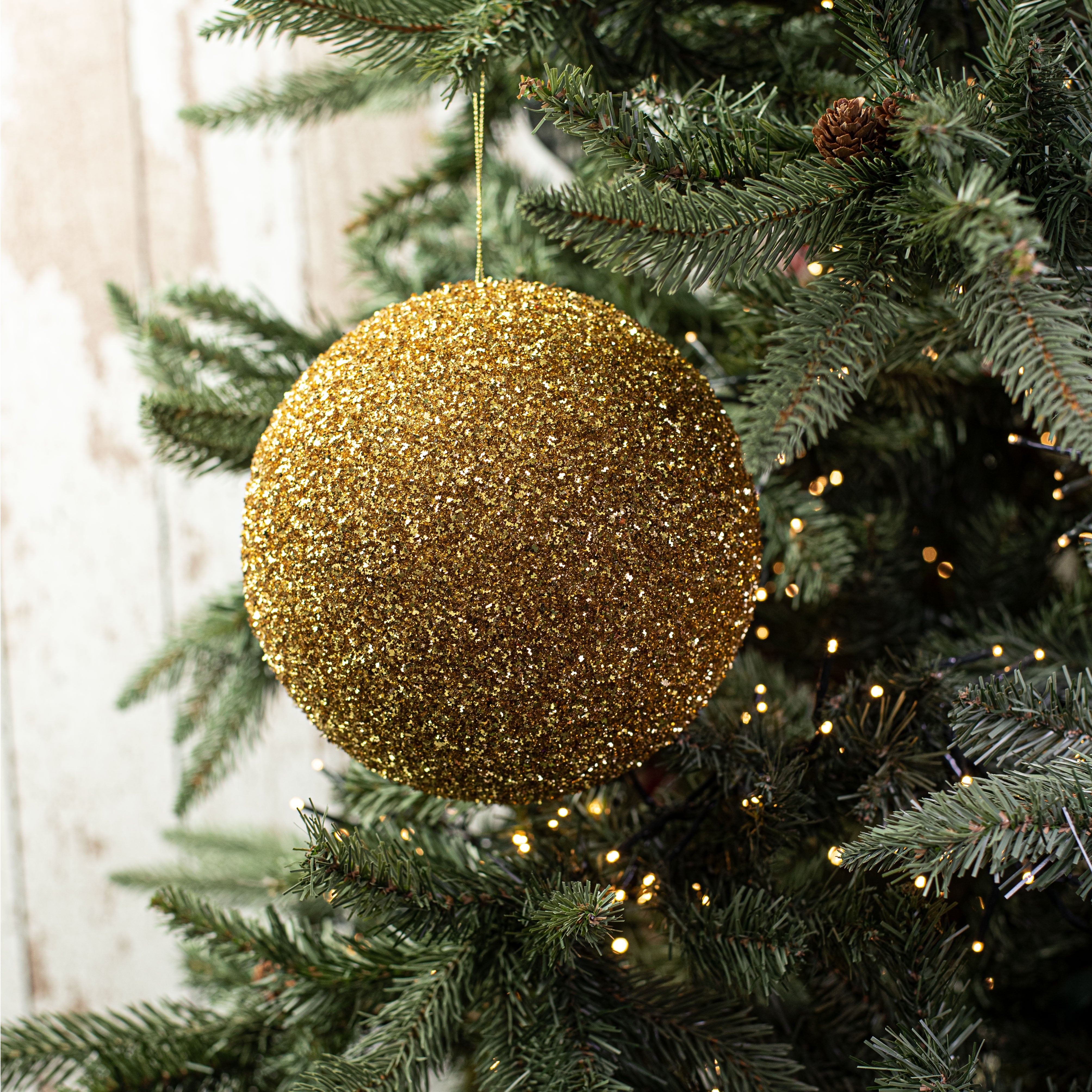200MM Tinsel Glitter Ball Ornament: Gold