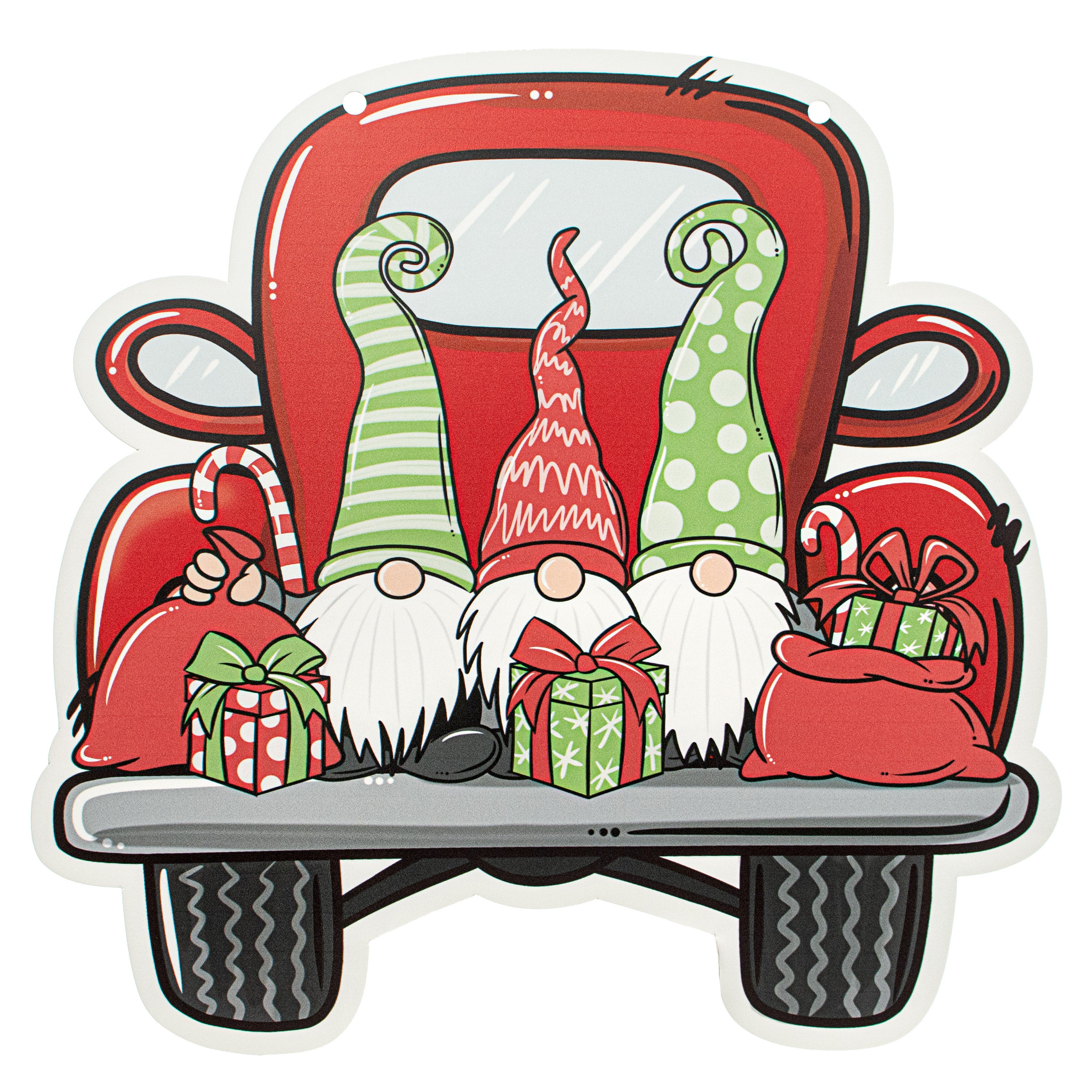 15" Waterproof Hanger: Christmas Gnomes Old Truck