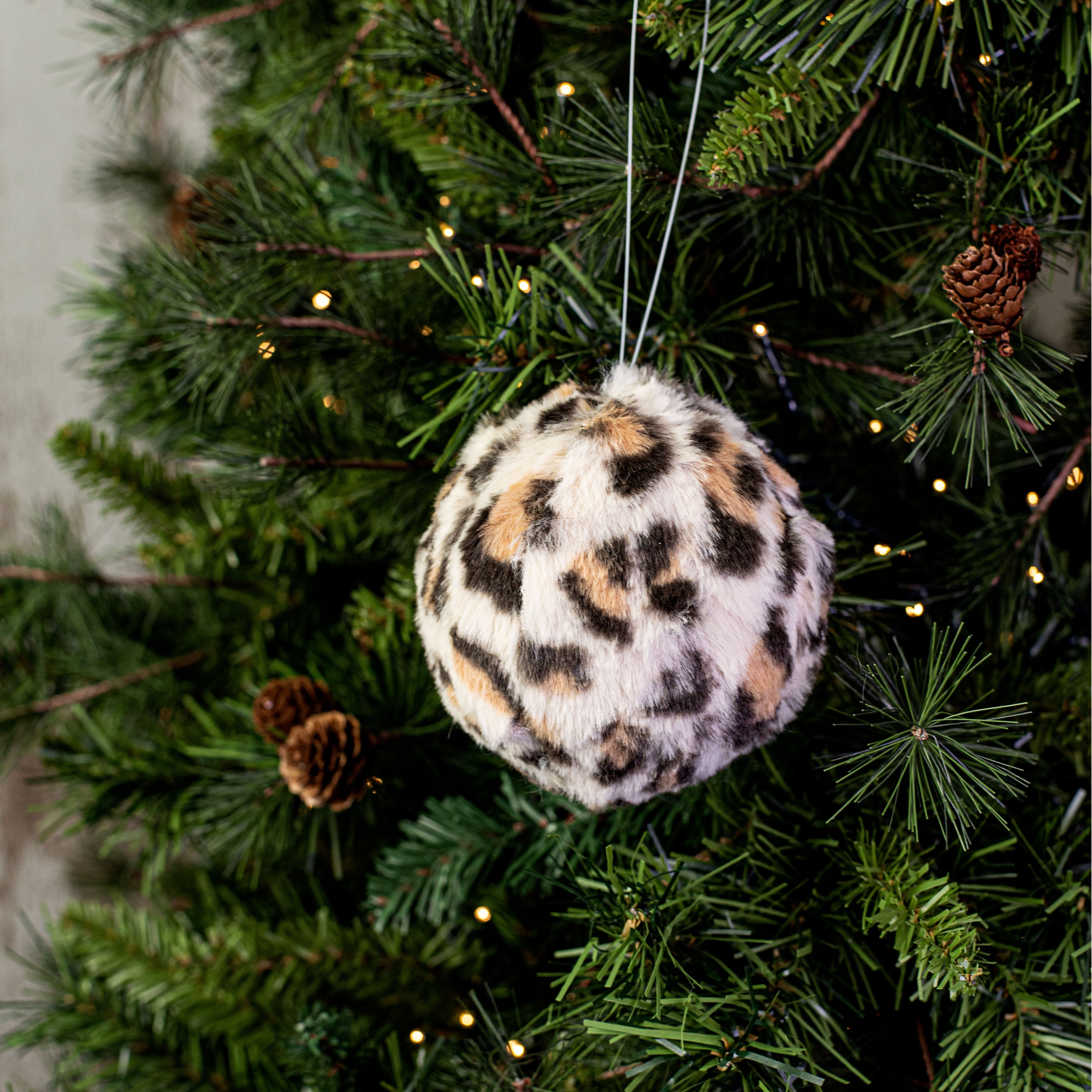 4.5" Ivory Cheetah Fur Ball Ornament