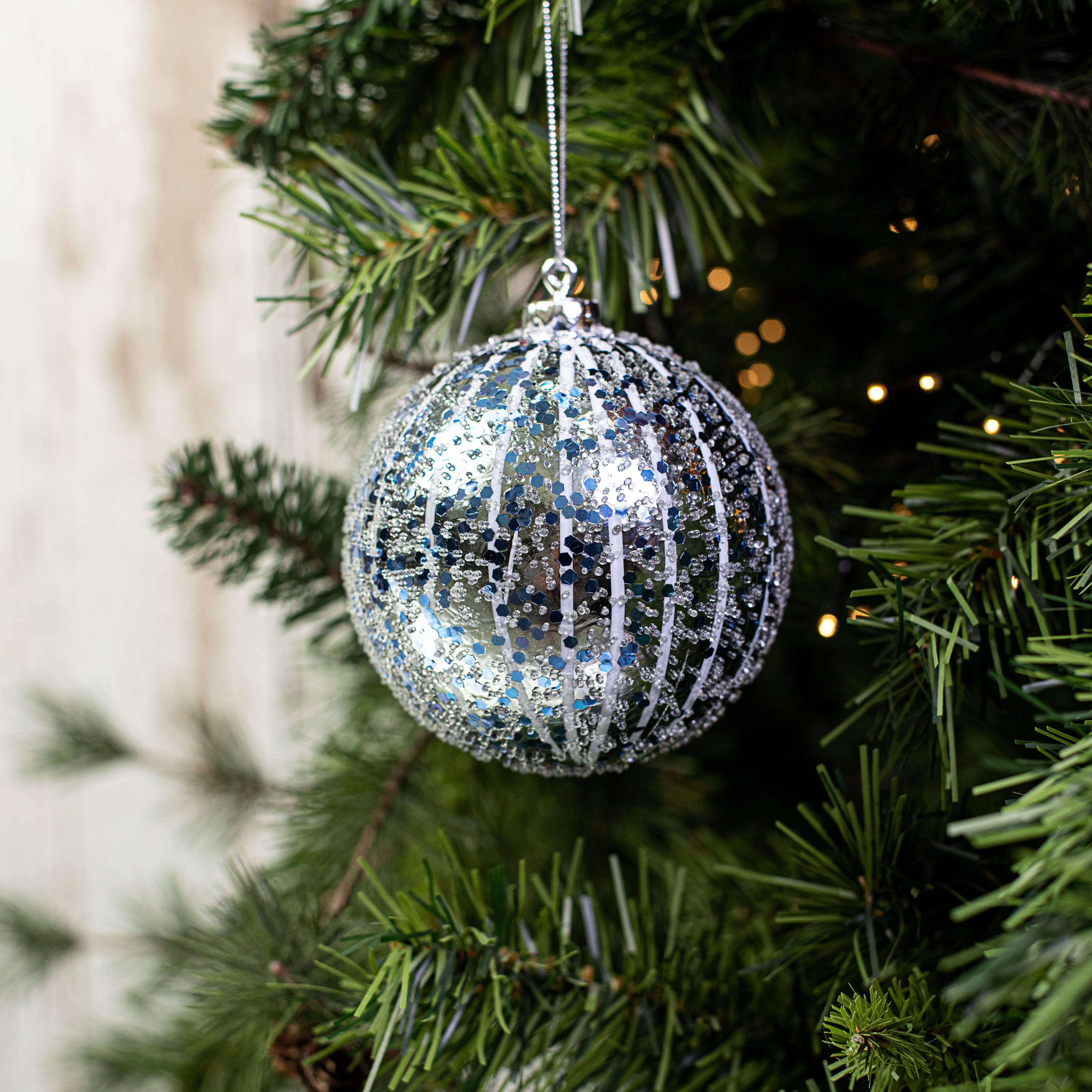 4" Glitter Drip Ball Ornament: Periwinkle Blue