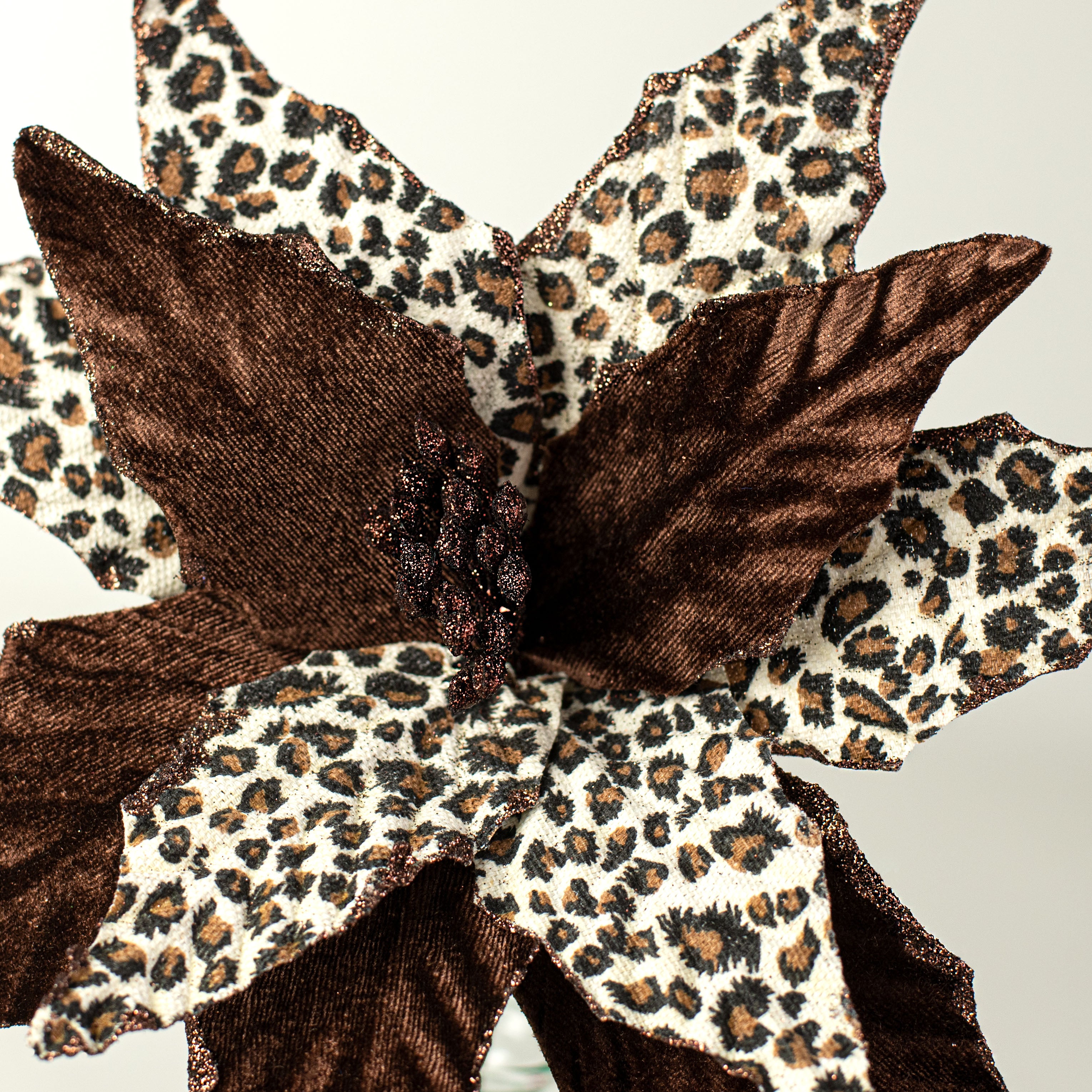 15" Pointy Velvet Poinsettia Pick: Cheetah