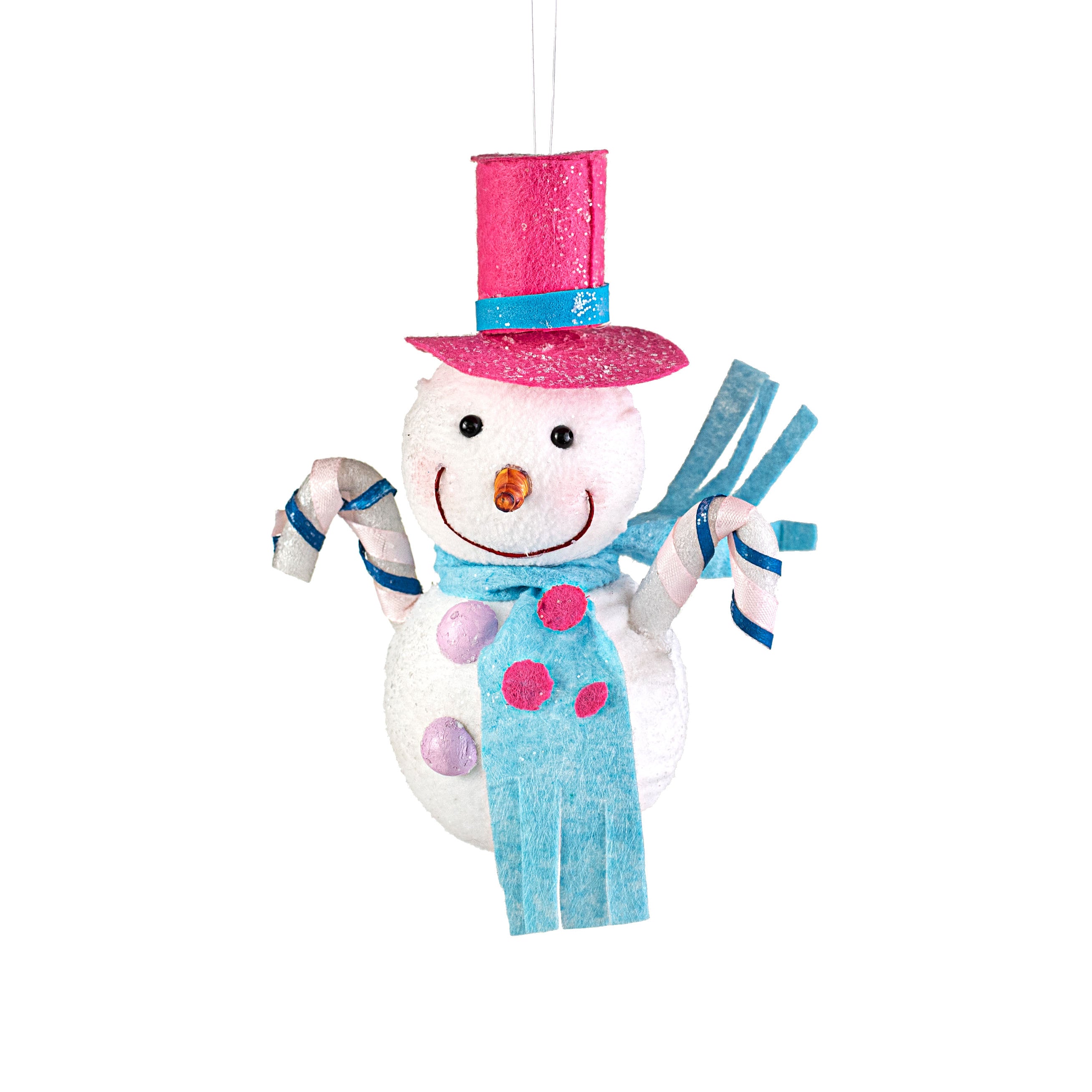 6" Snowman Ornament: Pink & Blue
