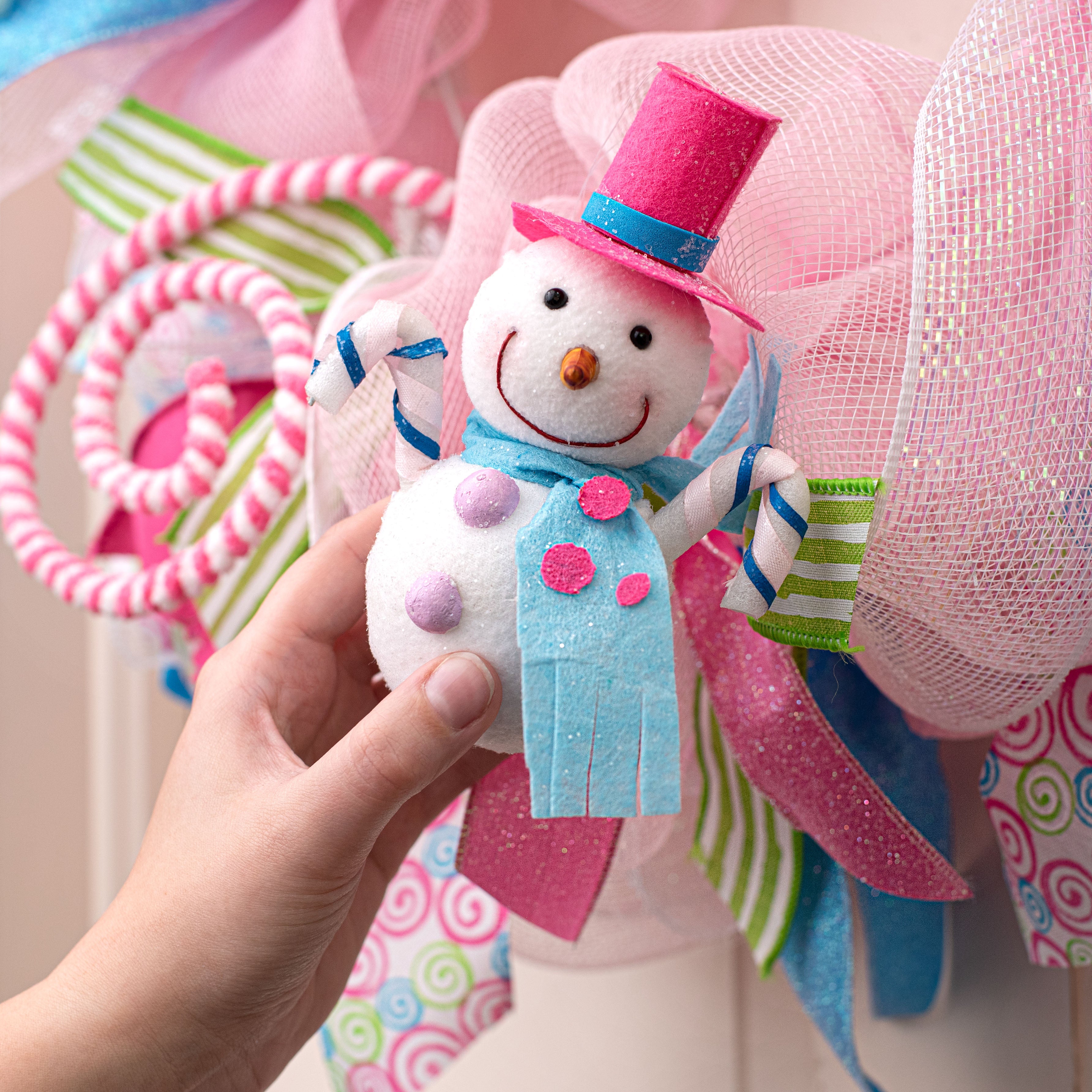 6" Snowman Ornament: Pink & Blue