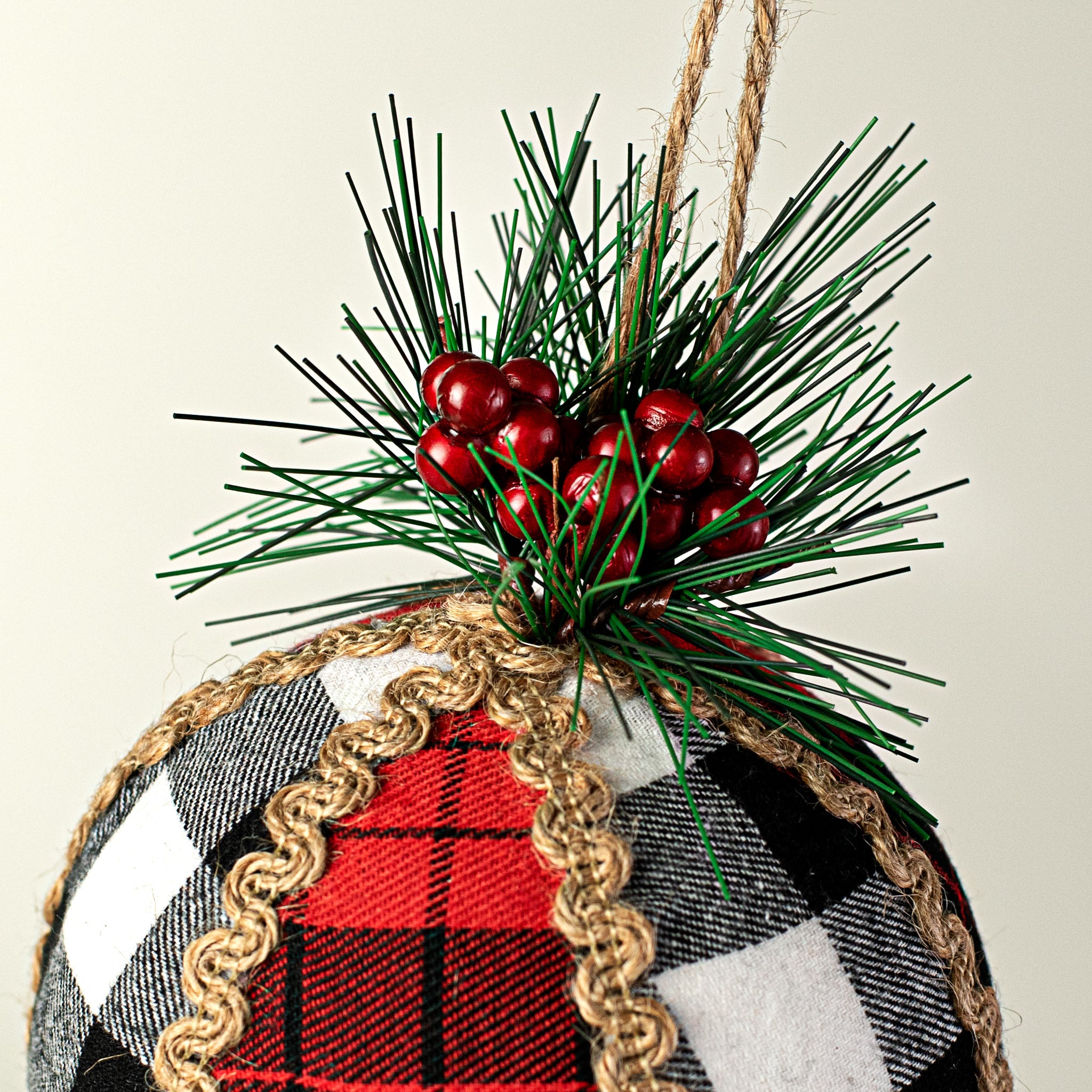 7" Fabric Gingham Ball Ornament