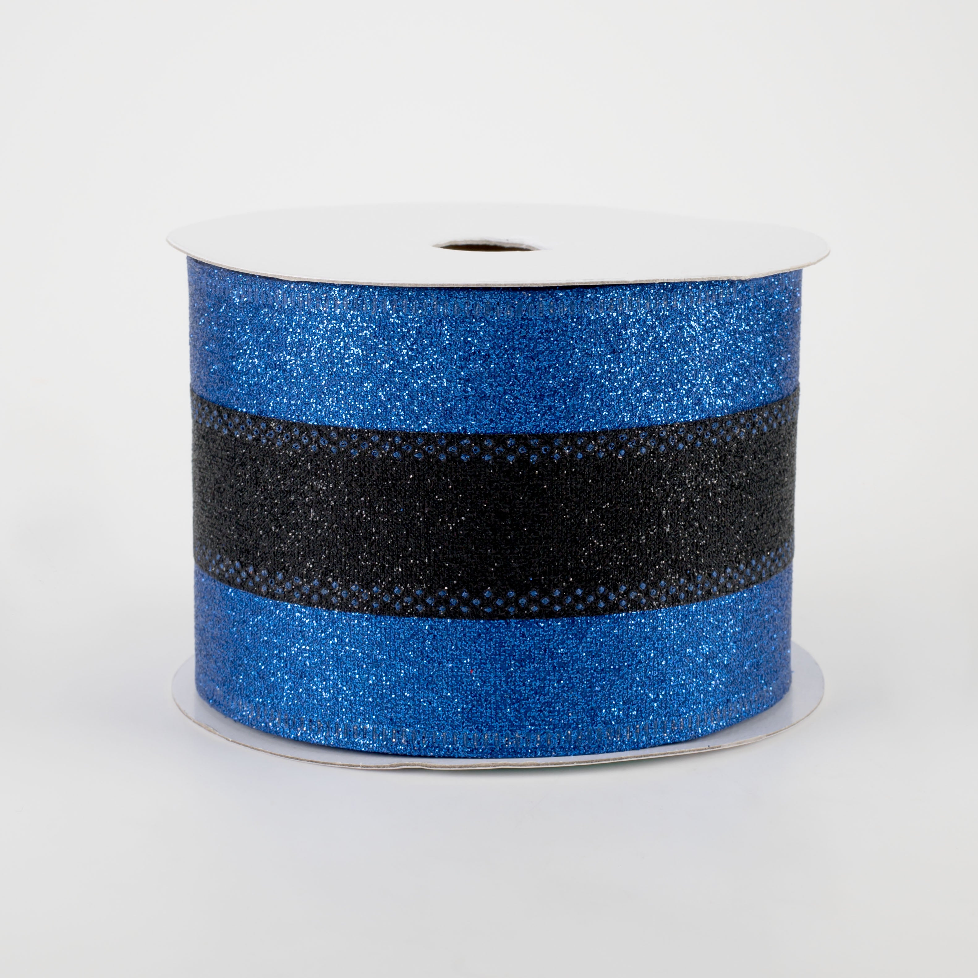 2.5" Shimmer Glitter Stripe Ribbon: Royal Blue & Black (10 Yards)