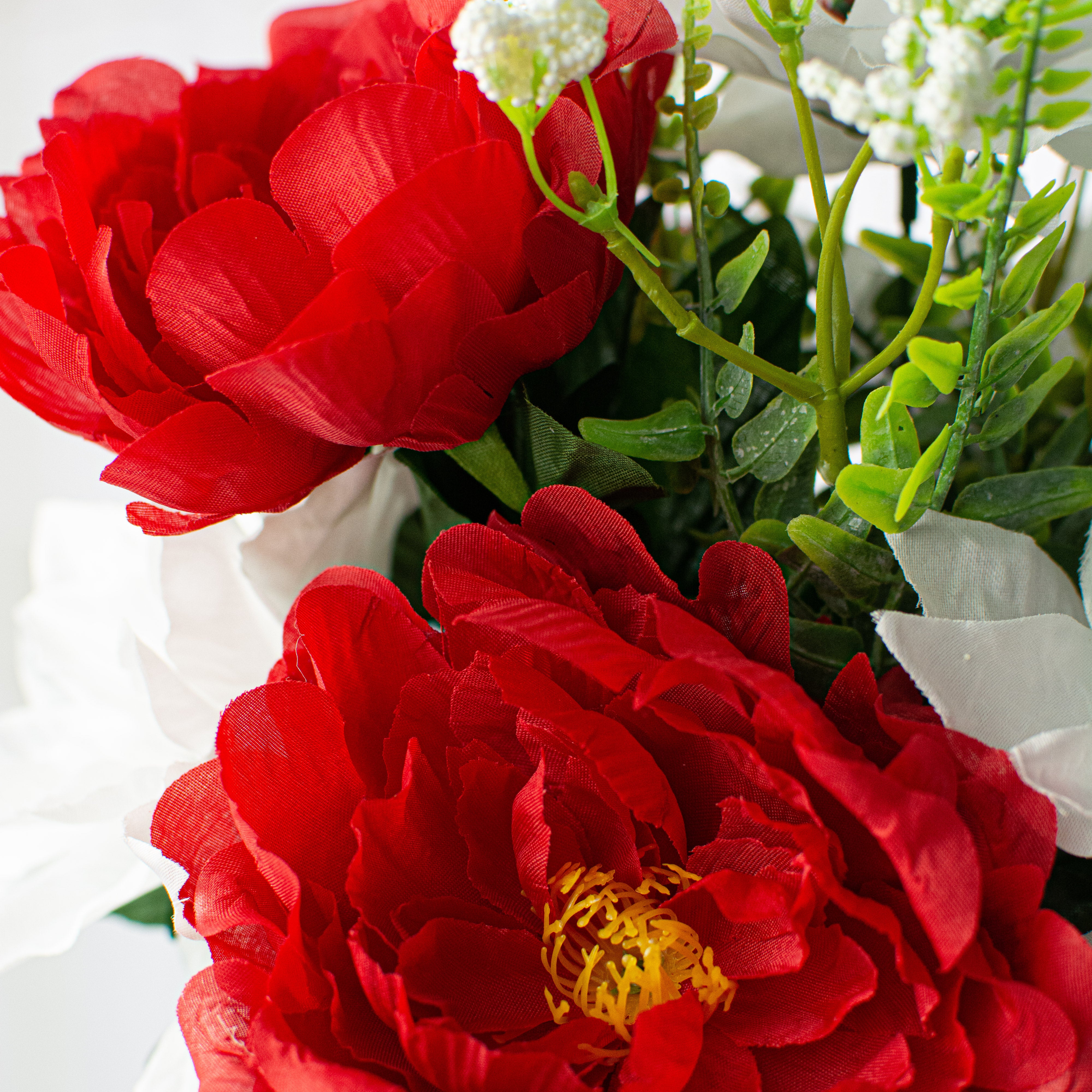 19" Poinsettia & Peony Bush: Red & White