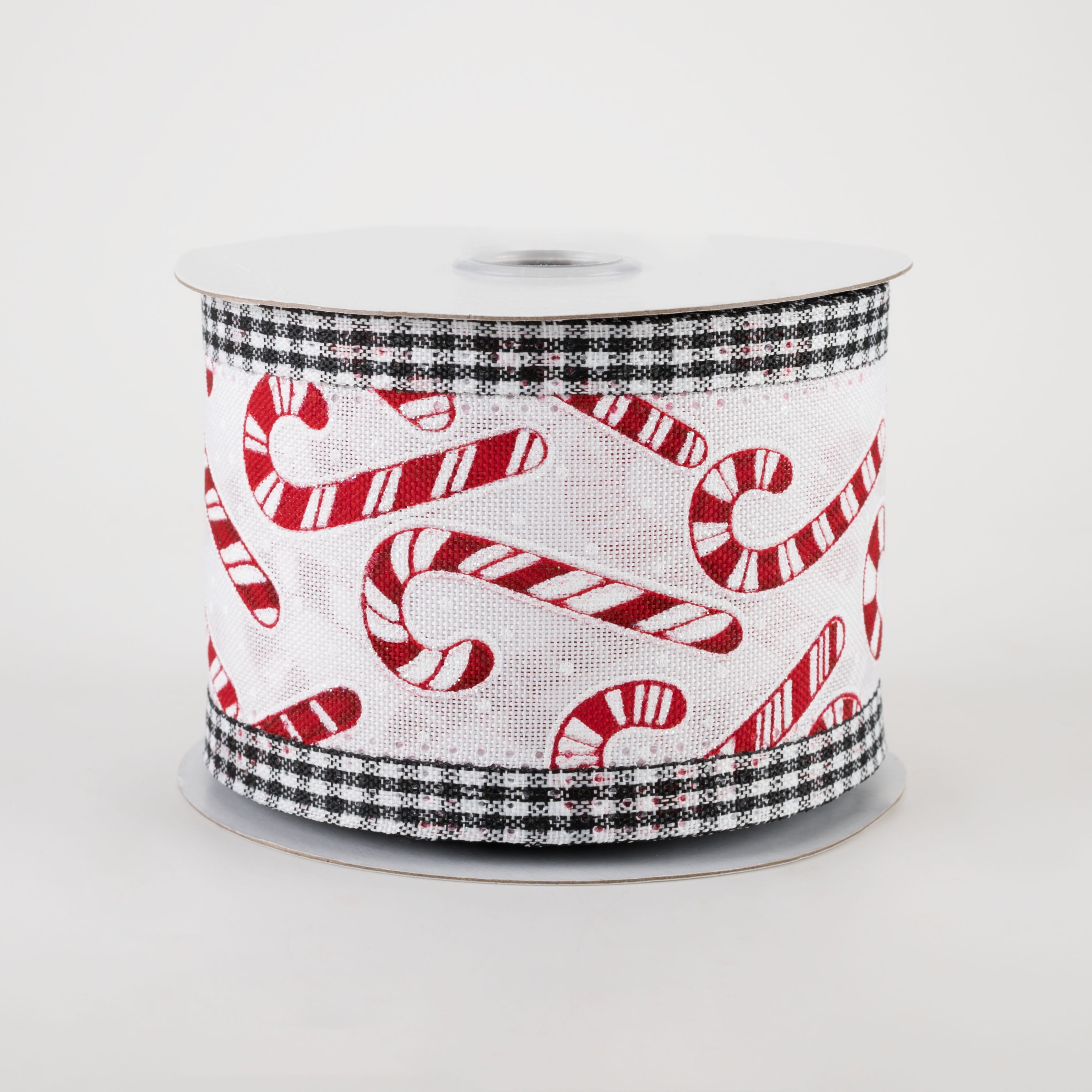 2.5" Candy Canes Gingham Edge Ribbon (10 Yards)