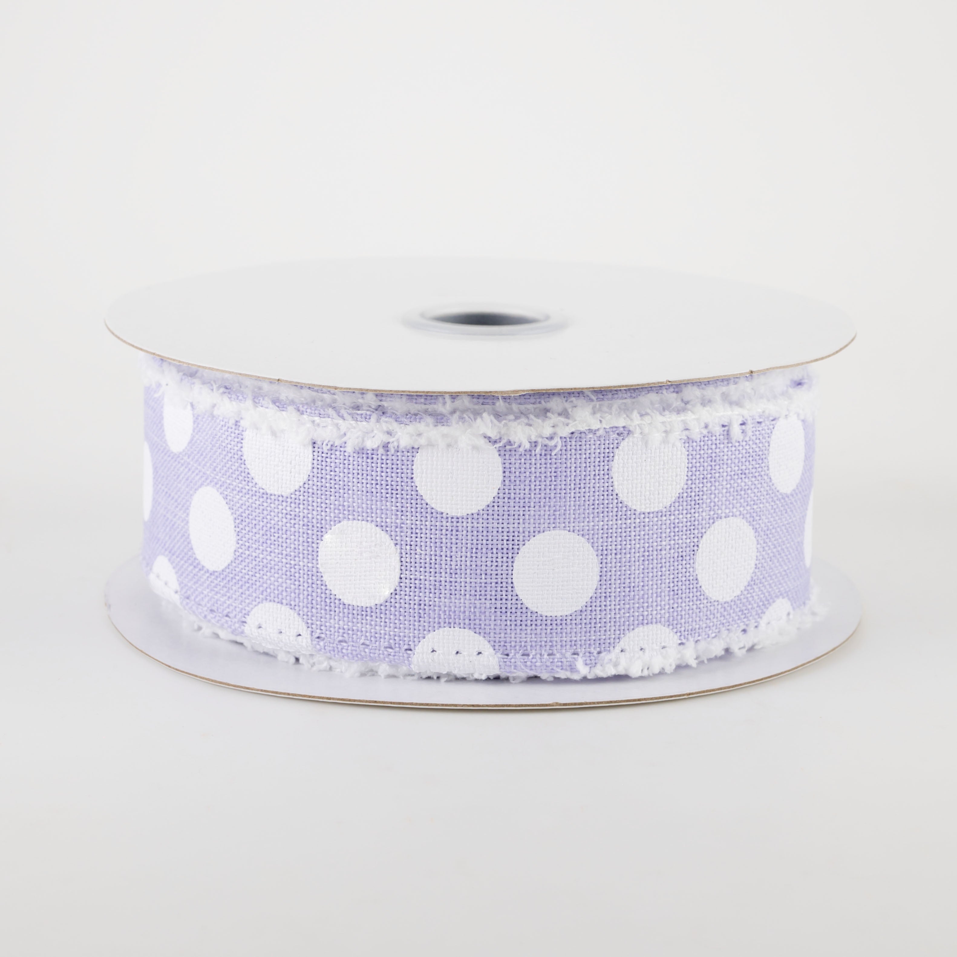 1.5" Medium Polka Dots Fuzzy Edge Ribbon: Light Lavender & White (10 Yards)