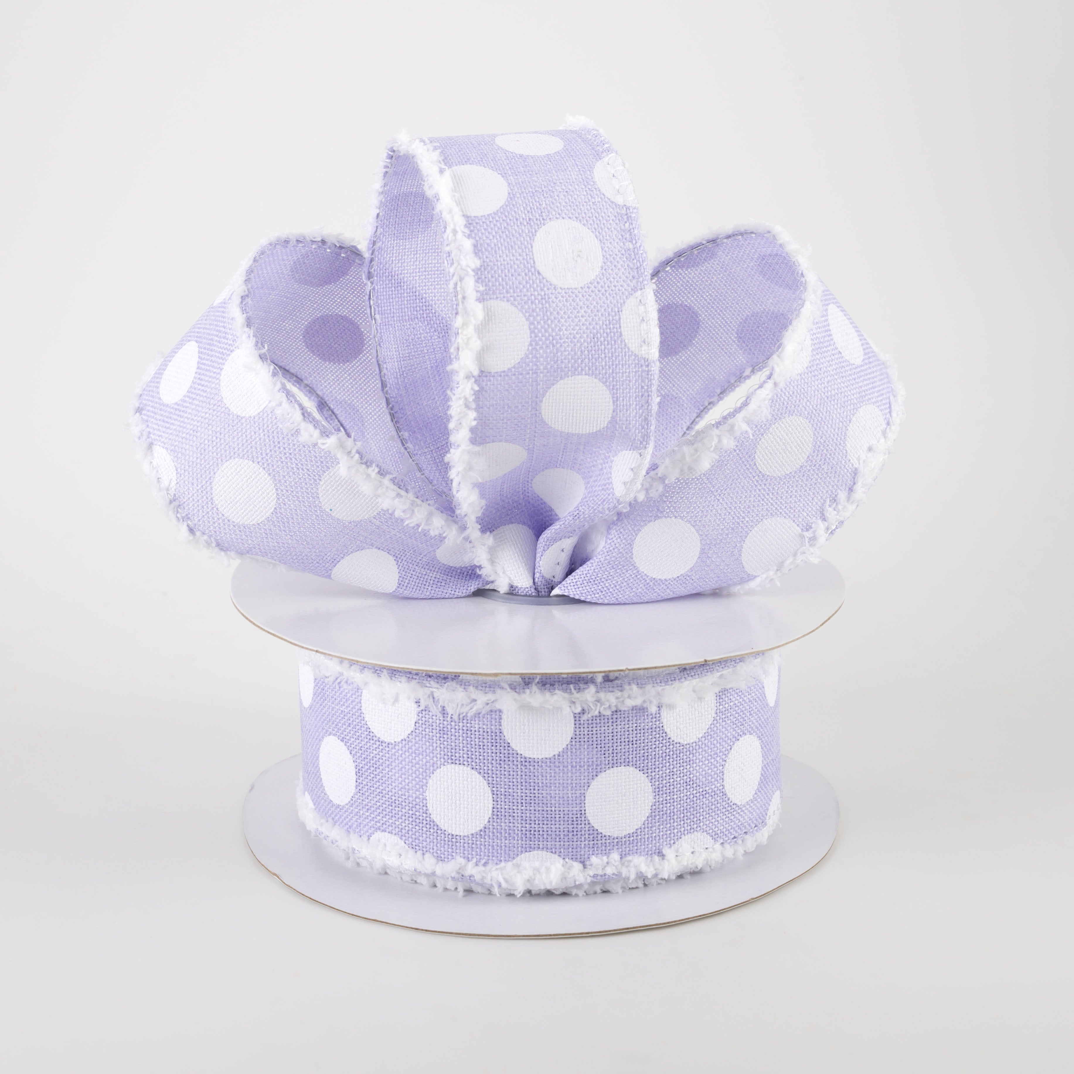 1.5" Medium Polka Dots Fuzzy Edge Ribbon: Light Lavender & White (10 Yards)