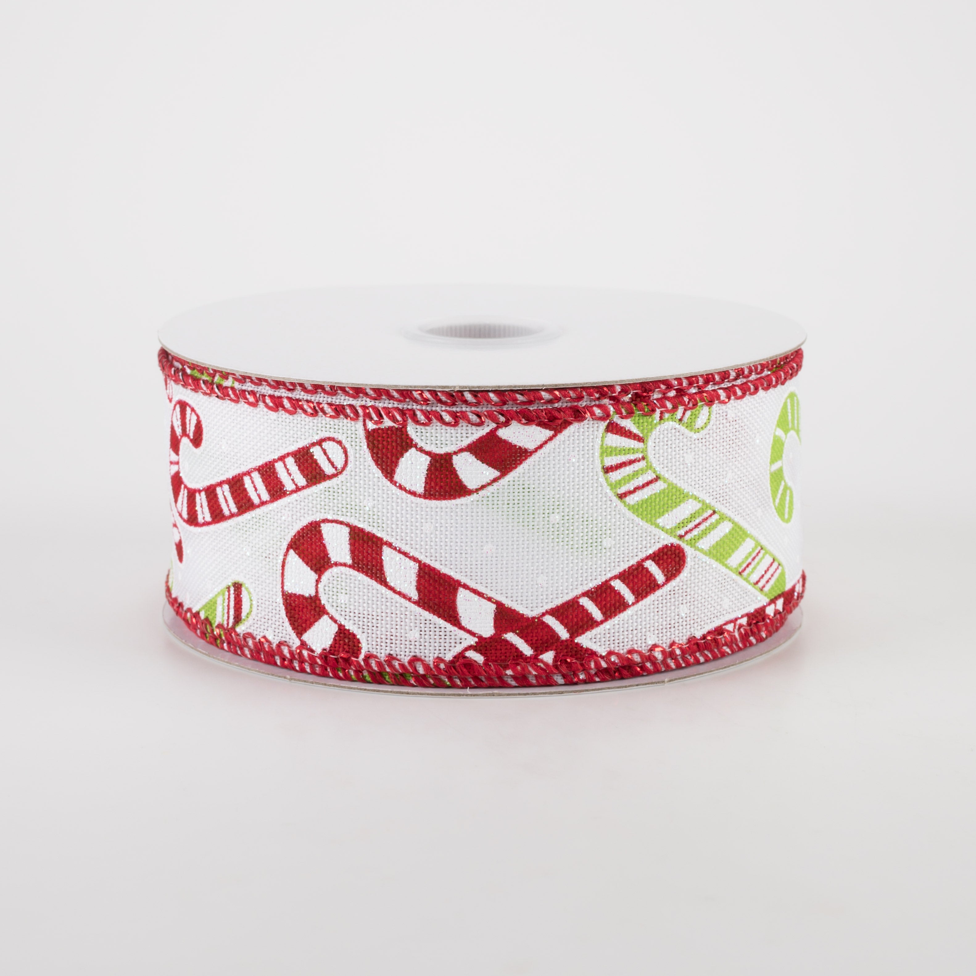 1.5" Linen Iridescent Candy Cane Ribbon: White, Red, Lime (10 Yards)