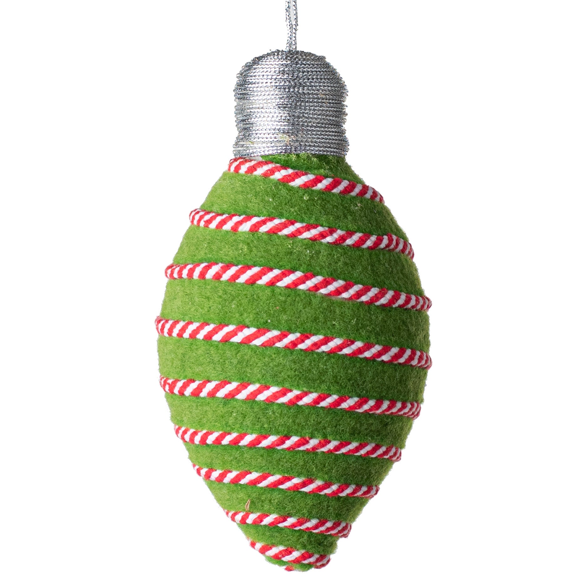 8" Stripe On Felt Lightbulb Ornament: Red, White, Green