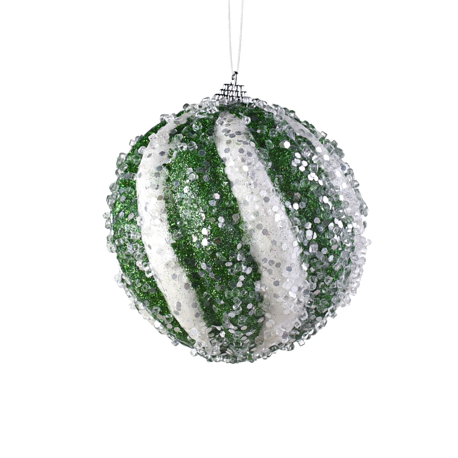 4.5" Icy Ball Ornament: Green & White