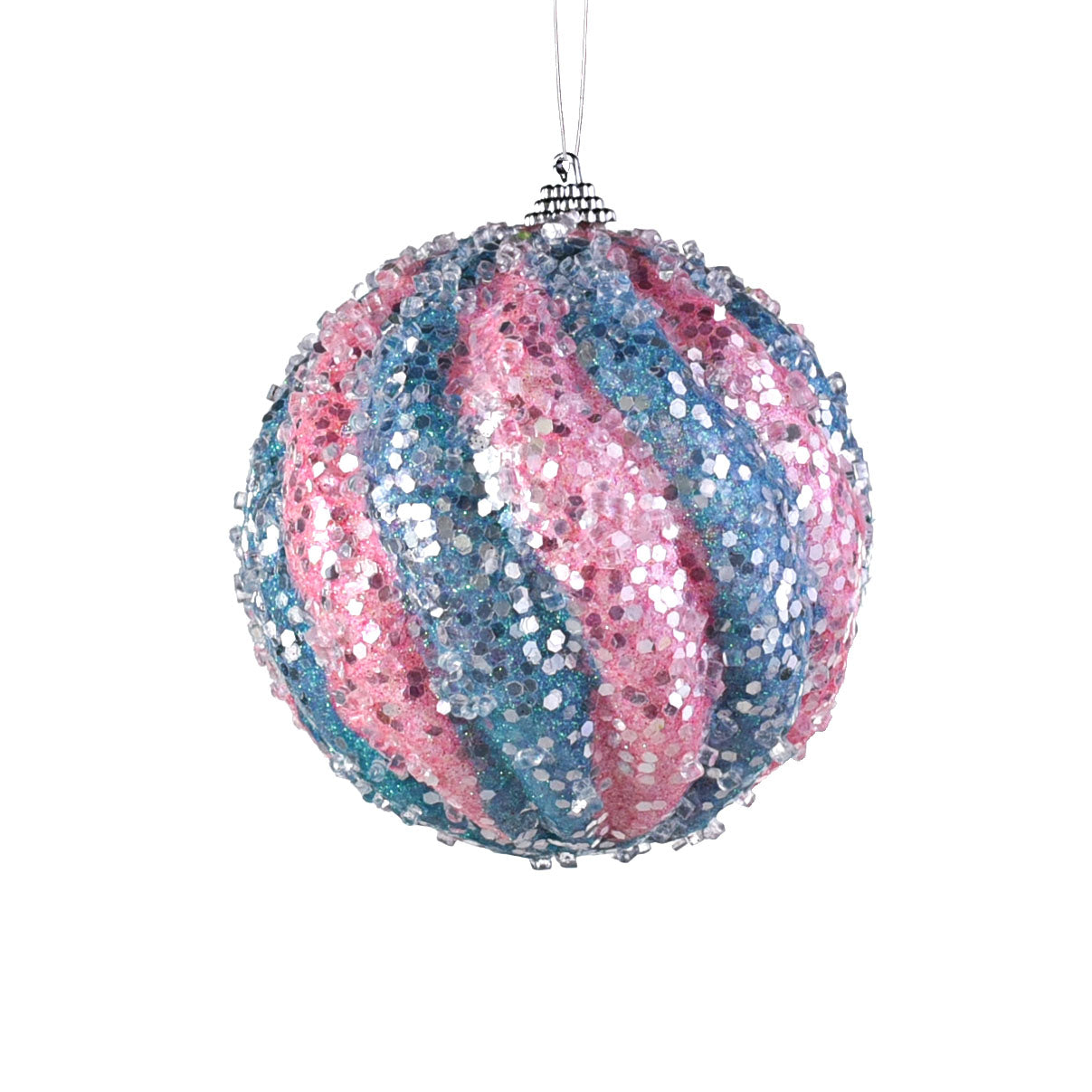 4.5" Icy Ball Ornament: Blue & Pink