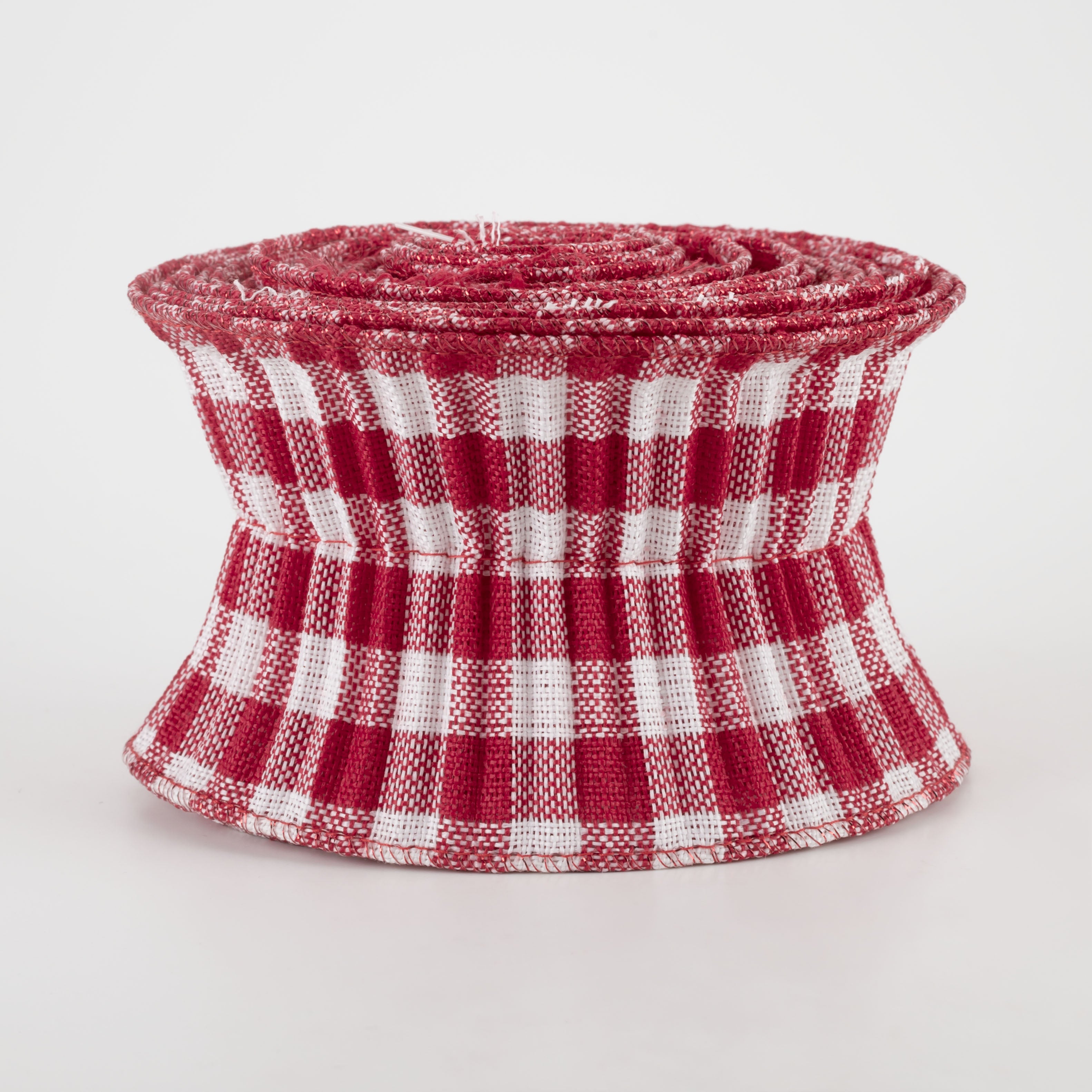 3" Pleated Plaid Check Ribbon: Red & White (5 Yards)