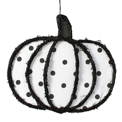 16" Grapevine Hanger: Black & White Polka Dot Pumpkin