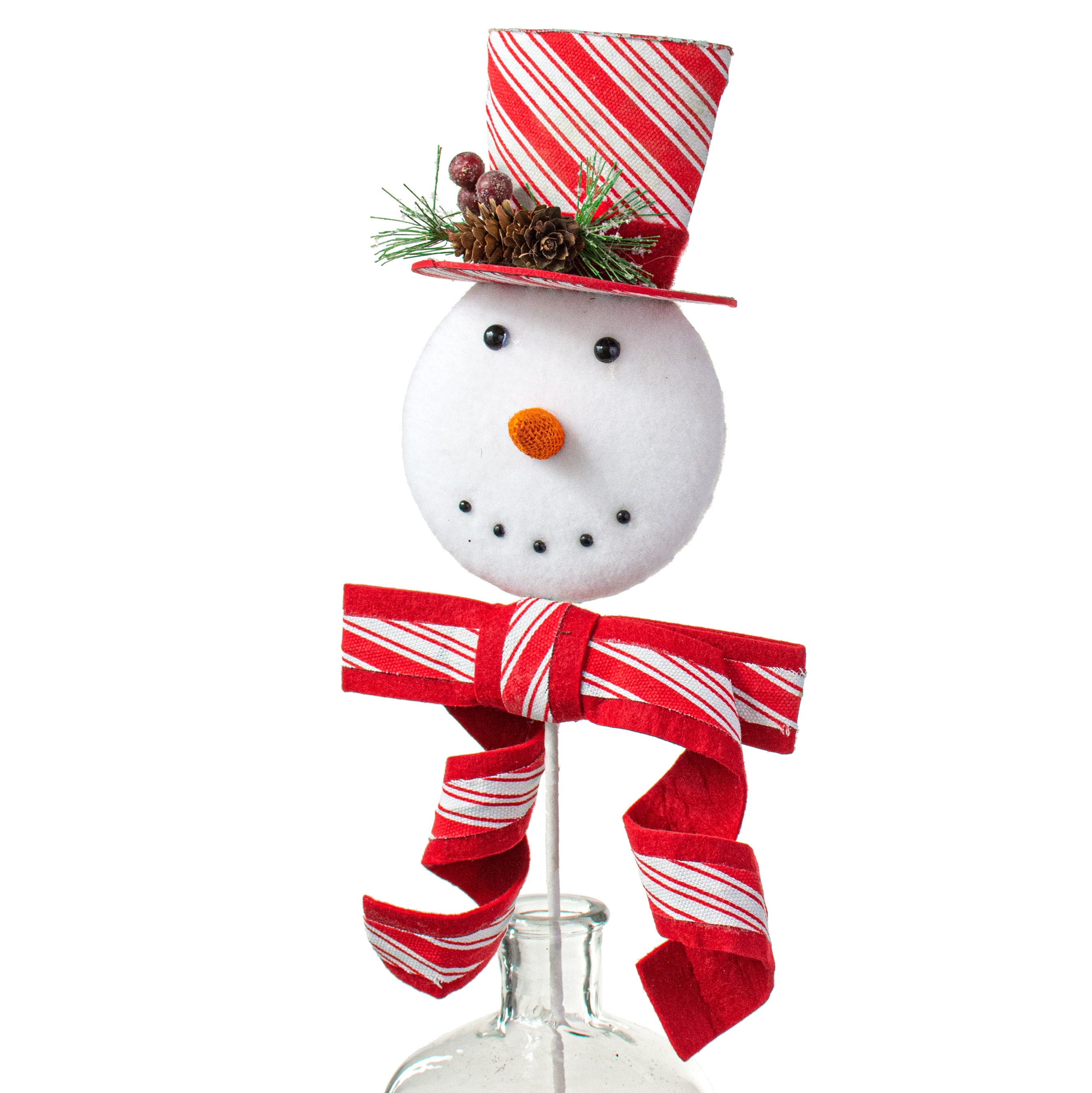 25" Peppermint Snowman With Hat & Bow Spray