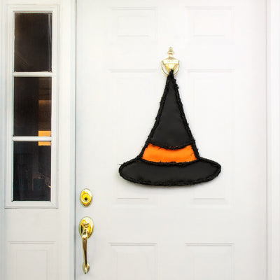 21" Grapevine Hanger: Black Witch Hat